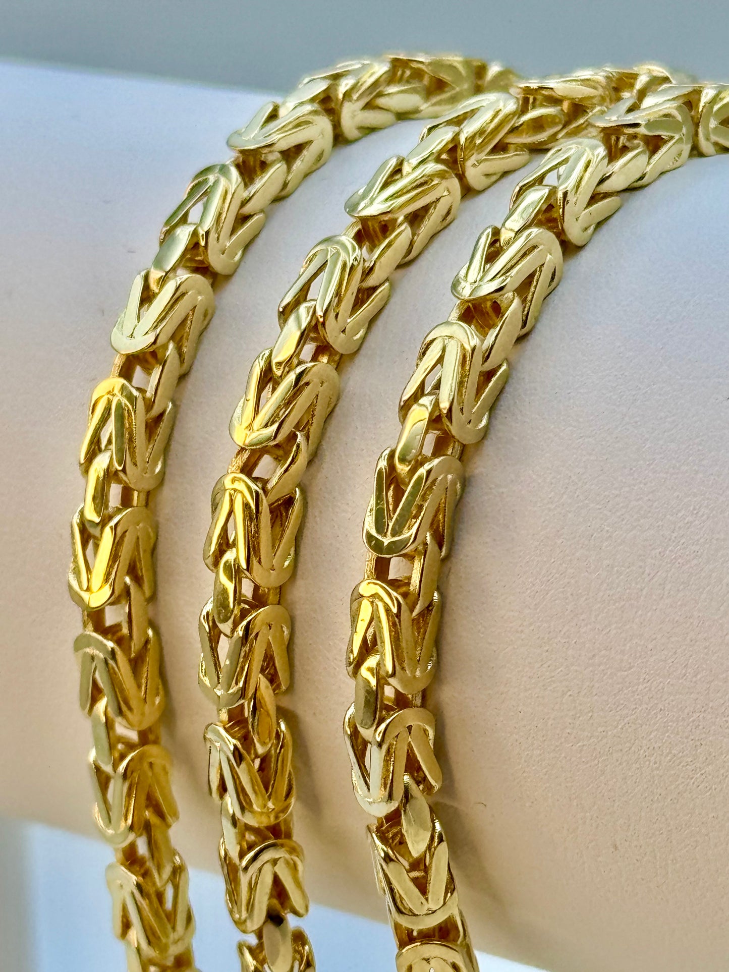 14K Solid Gold Byzantine Chain Necklace - 4mm Thickness, Available in 22", 24", 26" | Genuine Gold King Chain for Men | Perfect Birthday & Anniversary Gift.