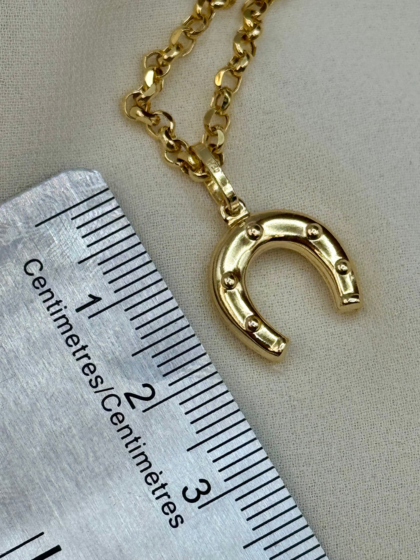 18K Solid Gold Horseshoe Necklace with 18K Rolo Chain – Lucky Horseshoe Pendant, Real Gold Charm Necklace, Valentine’s Day Gift, Gift for Her