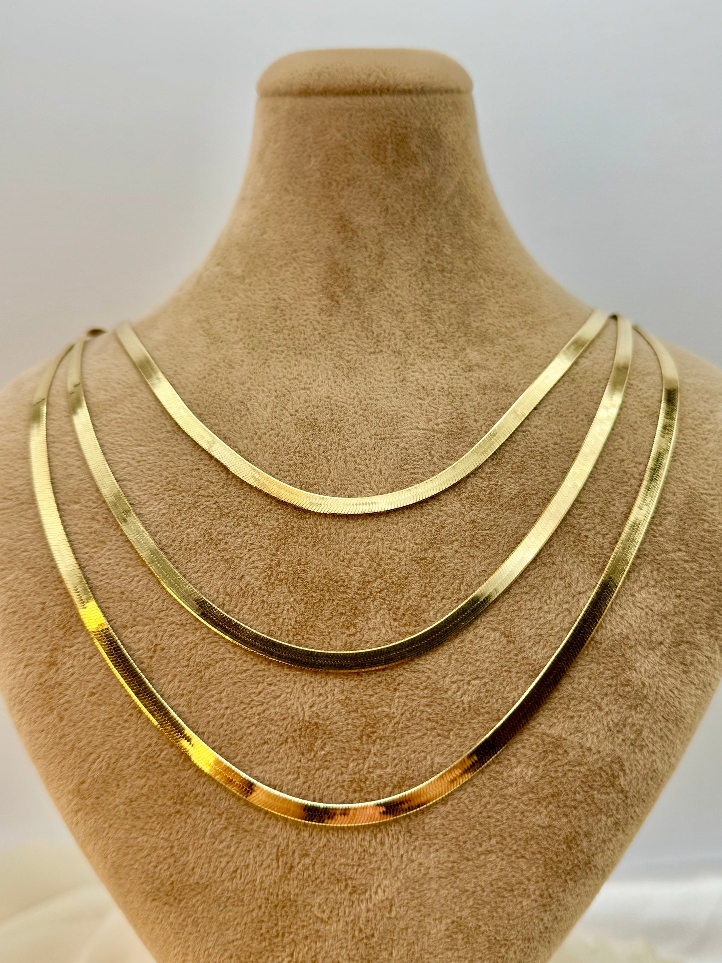 14K Solid Gold Herringbone Necklace - 16"-22" Snake Herringbone Choker, 3.34mm Solid Yellow Gold, Elegant Necklace for Her
