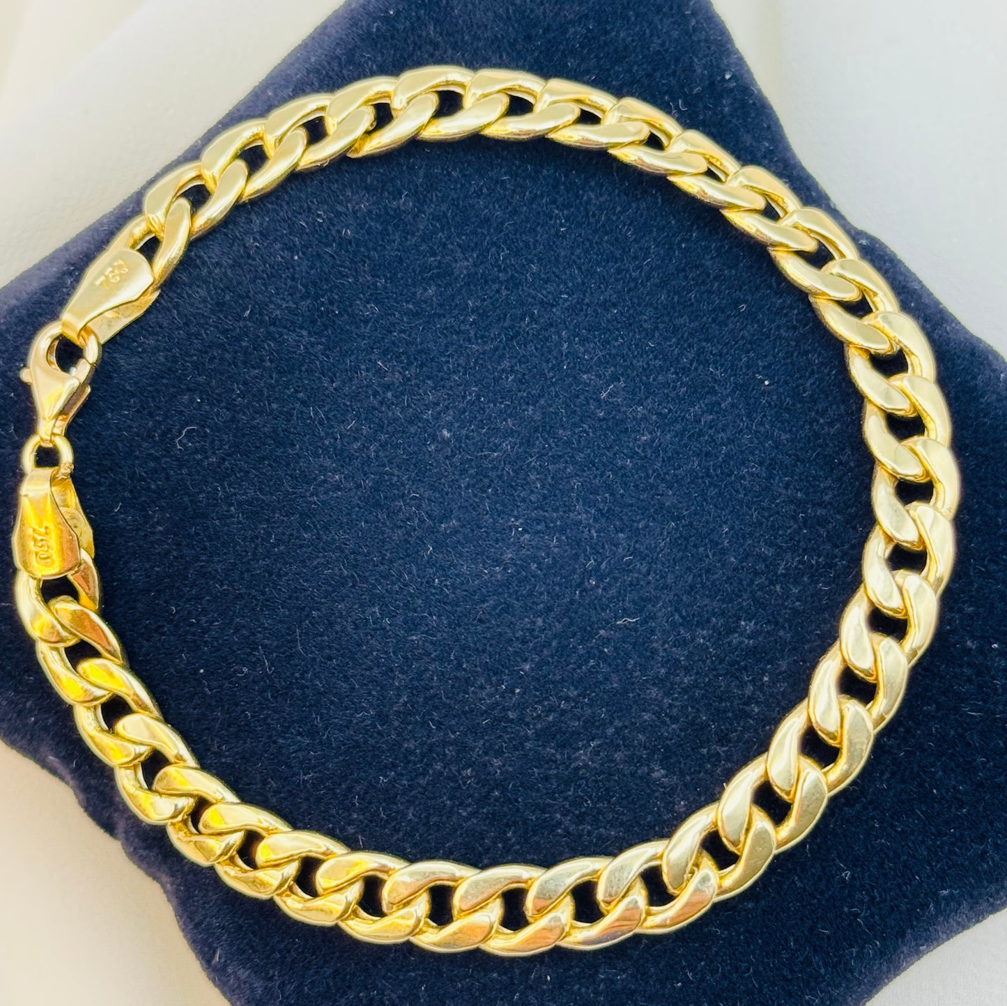 18K Gold Curb Bracelet, 6MM, Cuban Chain Bracelet-18K Curb Link Bracelet for Men & Women- Real 18k Gold- 7.5"Length - Birthday Gift.