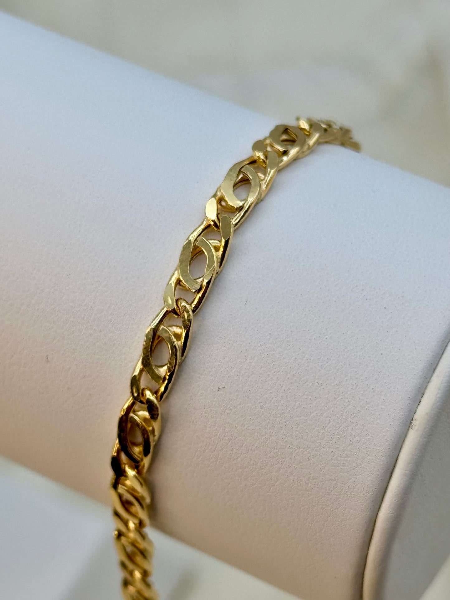 Bracelet double gourmette en or 14 carats, œil de tigre | 19 cm | 4 mm | Élégant bracelet gourmette en or pour homme et femme | Cadeau idéal pour un anniversaire ou une fête.