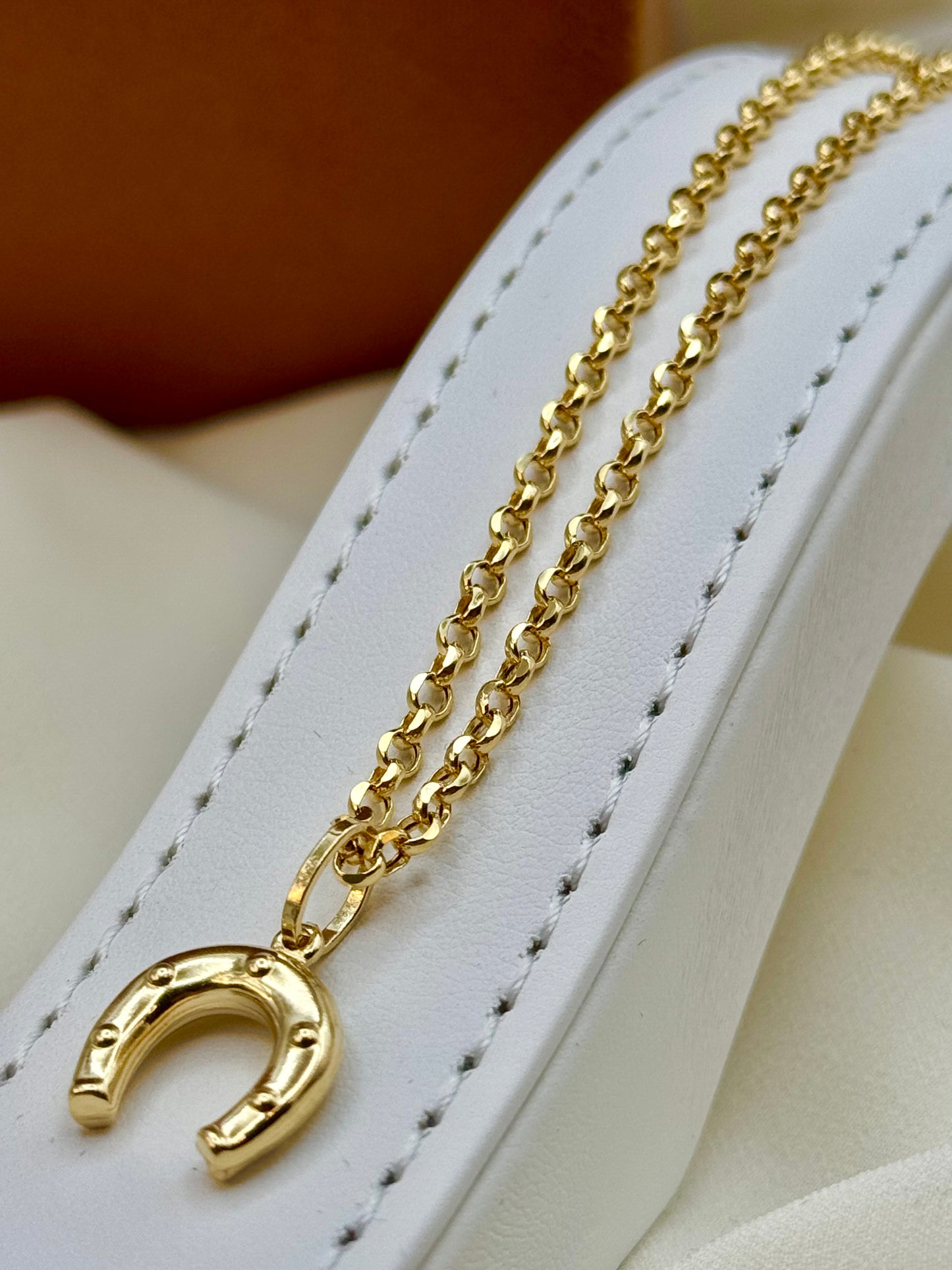 18K Solid Gold Horseshoe Necklace with 18K Rolo Chain – Lucky Horseshoe Pendant, Real Gold Charm Necklace, Valentine’s Day Gift, Gift for Her