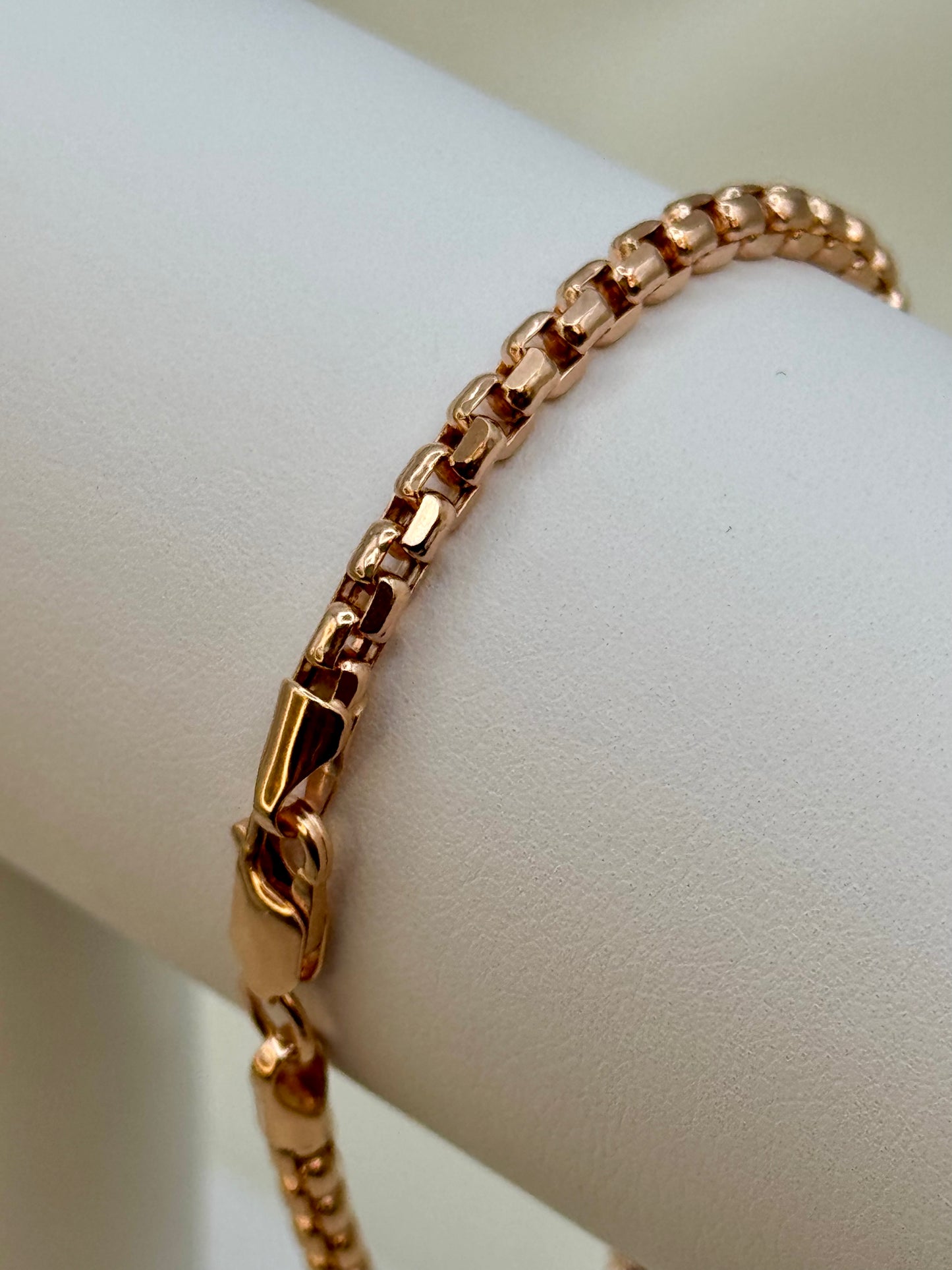 14K Rose Gold Box Chain Bracelet – 8" Length, 3.5mm Thick | Unique Rose Gold Bracelet for Men & Women