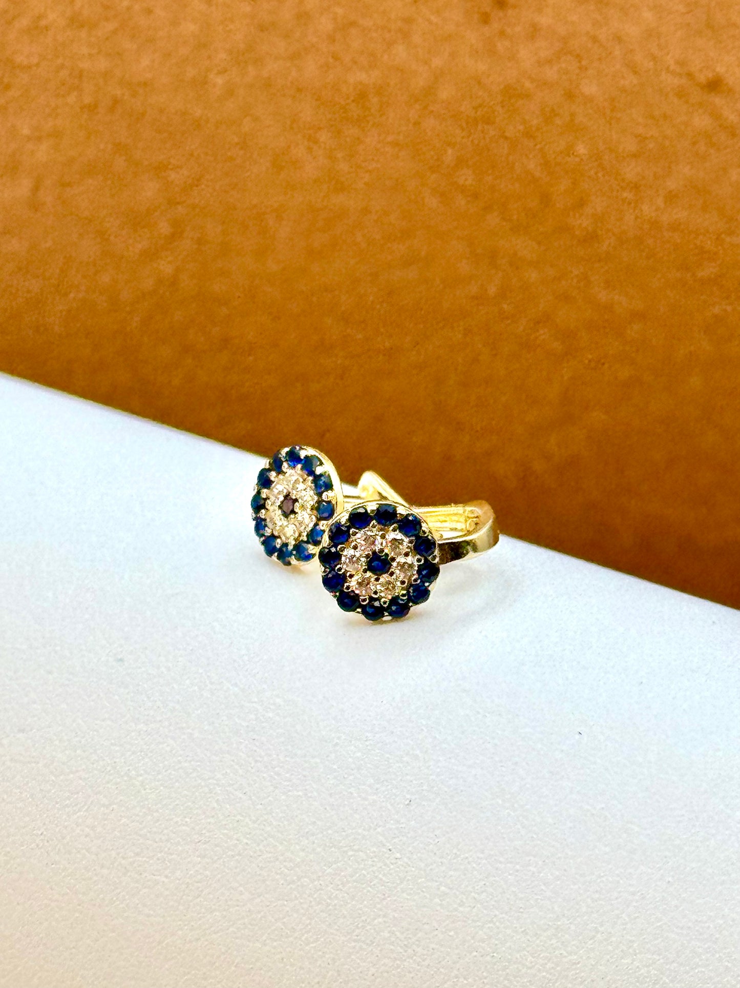 14k Real Gold Evil Eye Clip-On Earring with Cubic Zirconia – Symbol of Protection, Gift for Her, Birthday Gift, Evil Eye Gold Jewelry