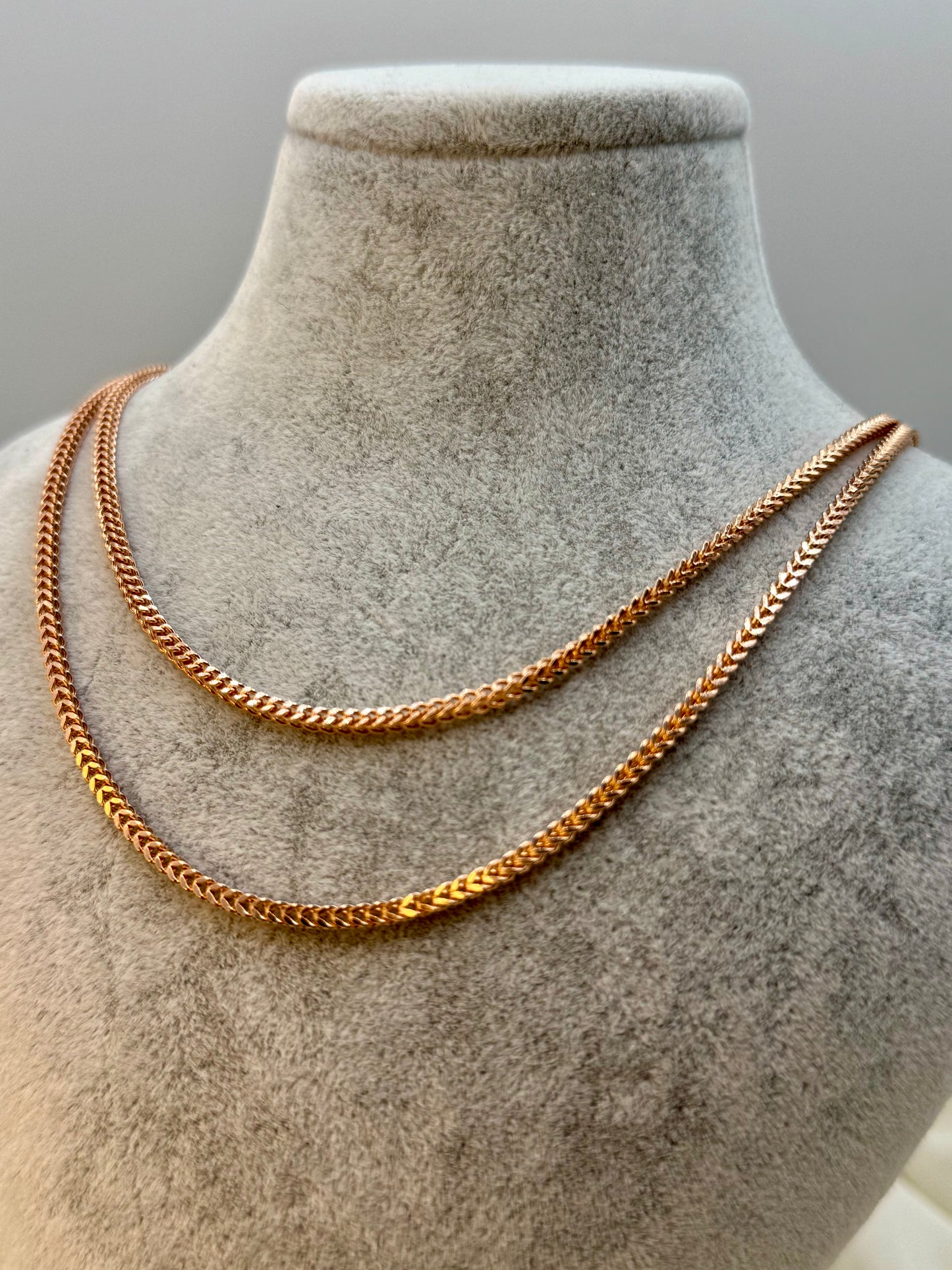 18K Solid Rose Gold Franco Chain Necklace – 2.5mm, Trending Rose Gold Franco Link Necklace.