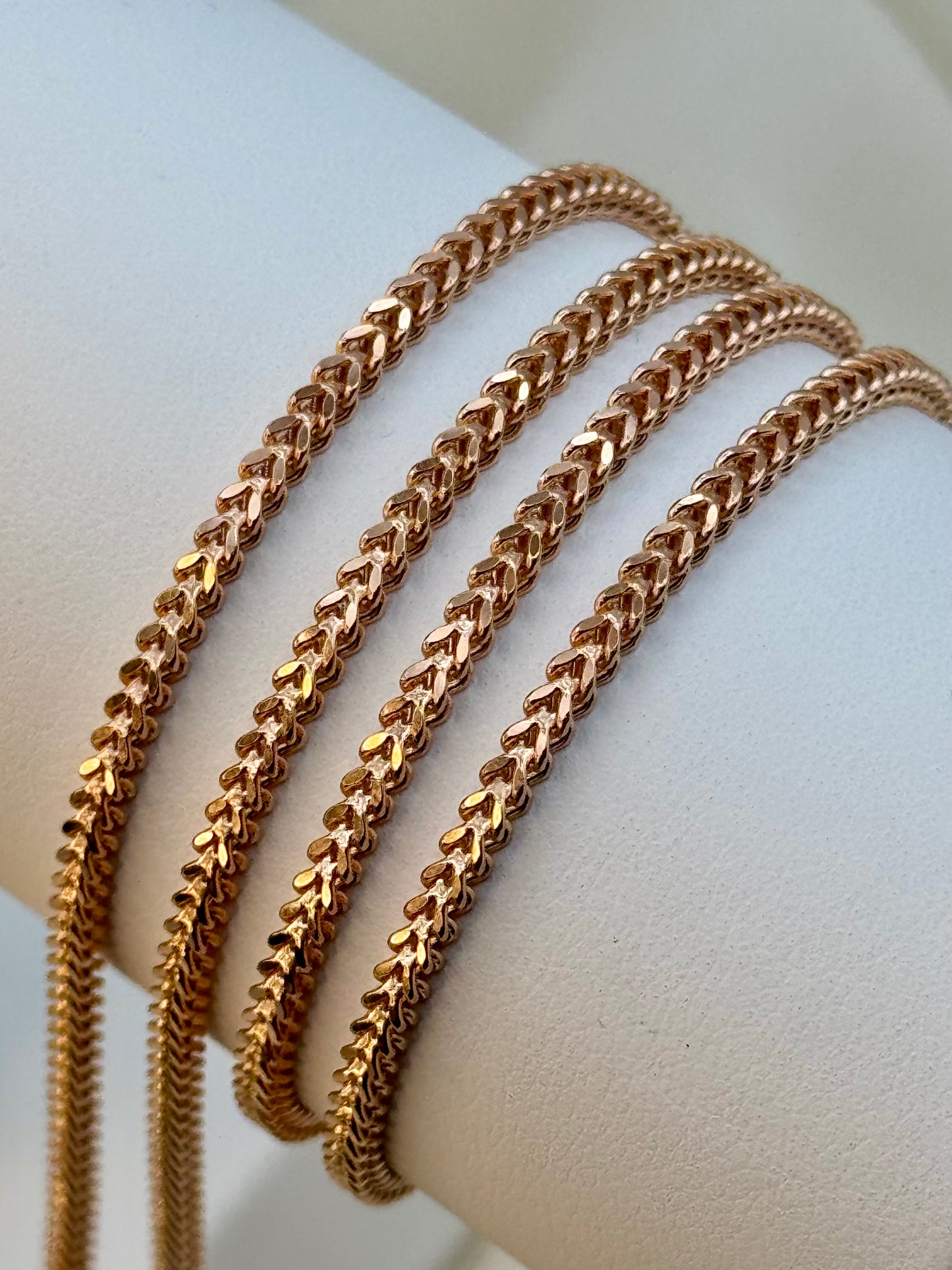 18K Solid Rose Gold Franco Chain Necklace – 2.5mm, Trending Rose Gold Franco Link Necklace.