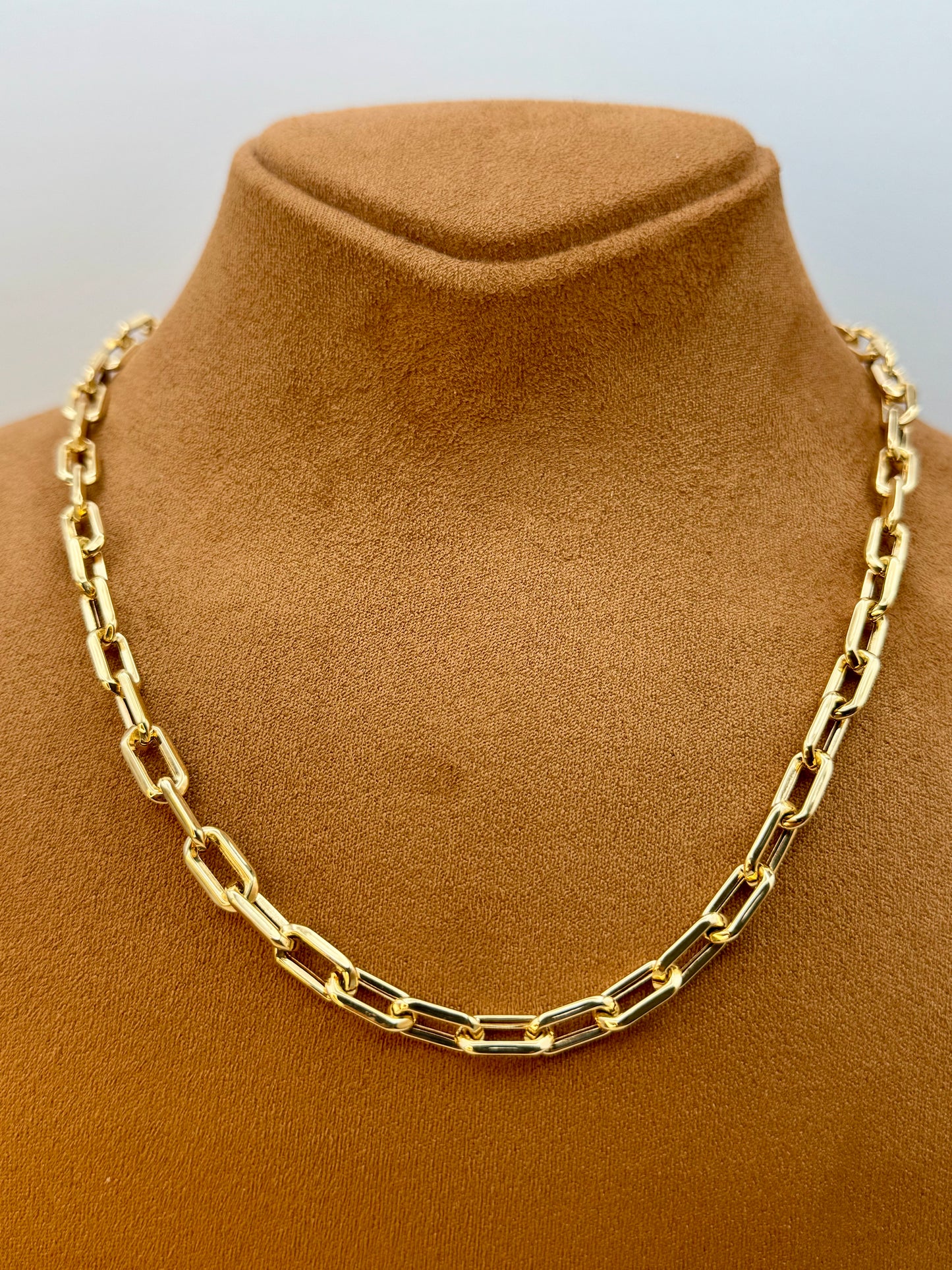 18k Gold Paperclip Necklace, 6MM Thickness, 18k paper clip chain, 18k Real Gold paperclip chain necklace, oval link, For Gift.