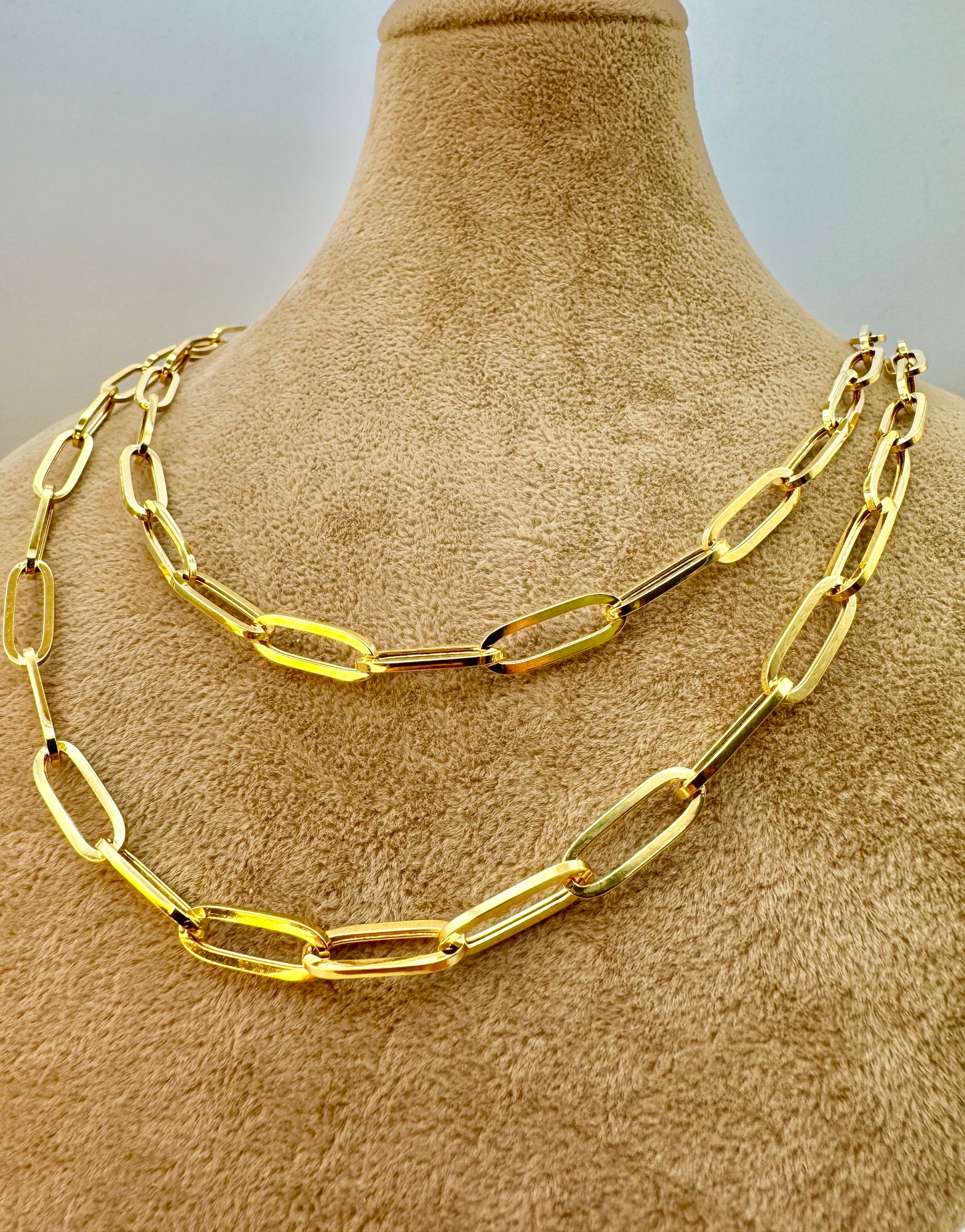 18k Gold Paperclip Necklace – 5mm Thickness, Genuine 18k Gold Oval Link Chain, Perfect Valentine's Day Gift