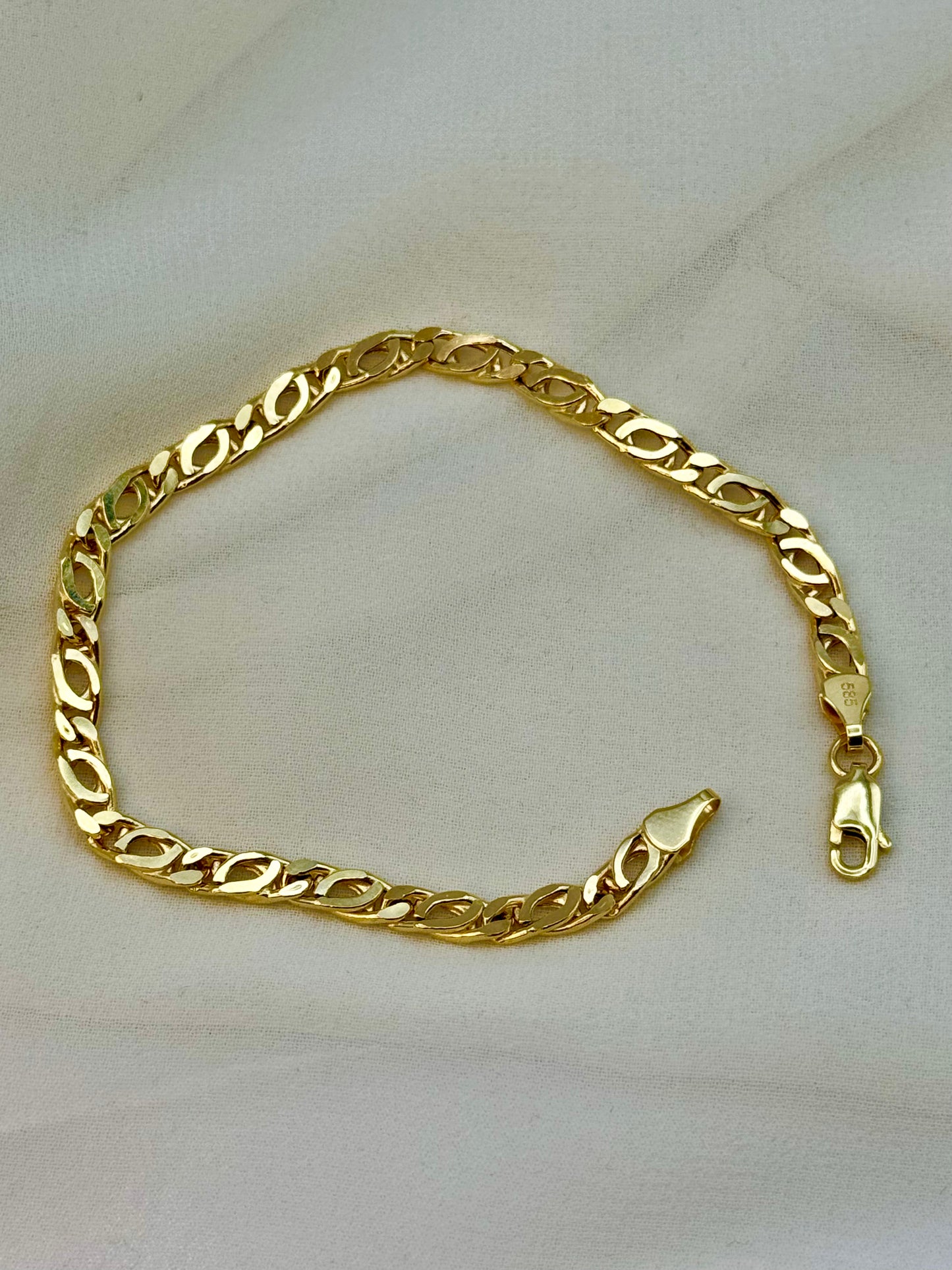 Bracelet double gourmette en or 14 carats, œil de tigre | 19 cm | 4 mm | Élégant bracelet gourmette en or pour homme et femme | Cadeau idéal pour un anniversaire ou une fête.