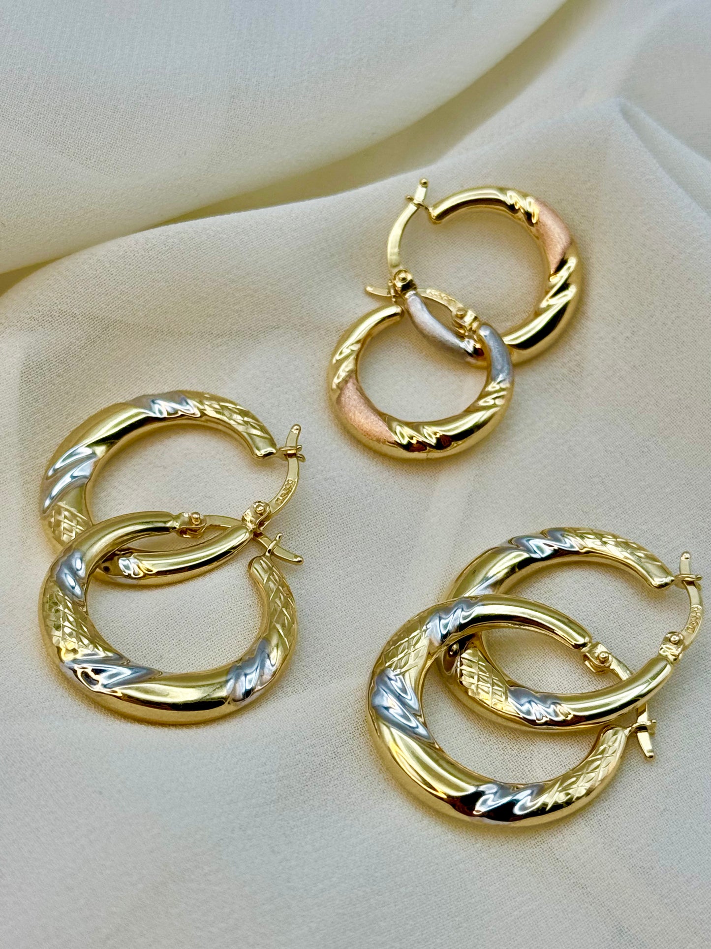 Boucles d'oreilles créoles en or 14 carats, boucles d'oreilles créoles en or véritable, créoles en or élégantes, cadeau pour elle.