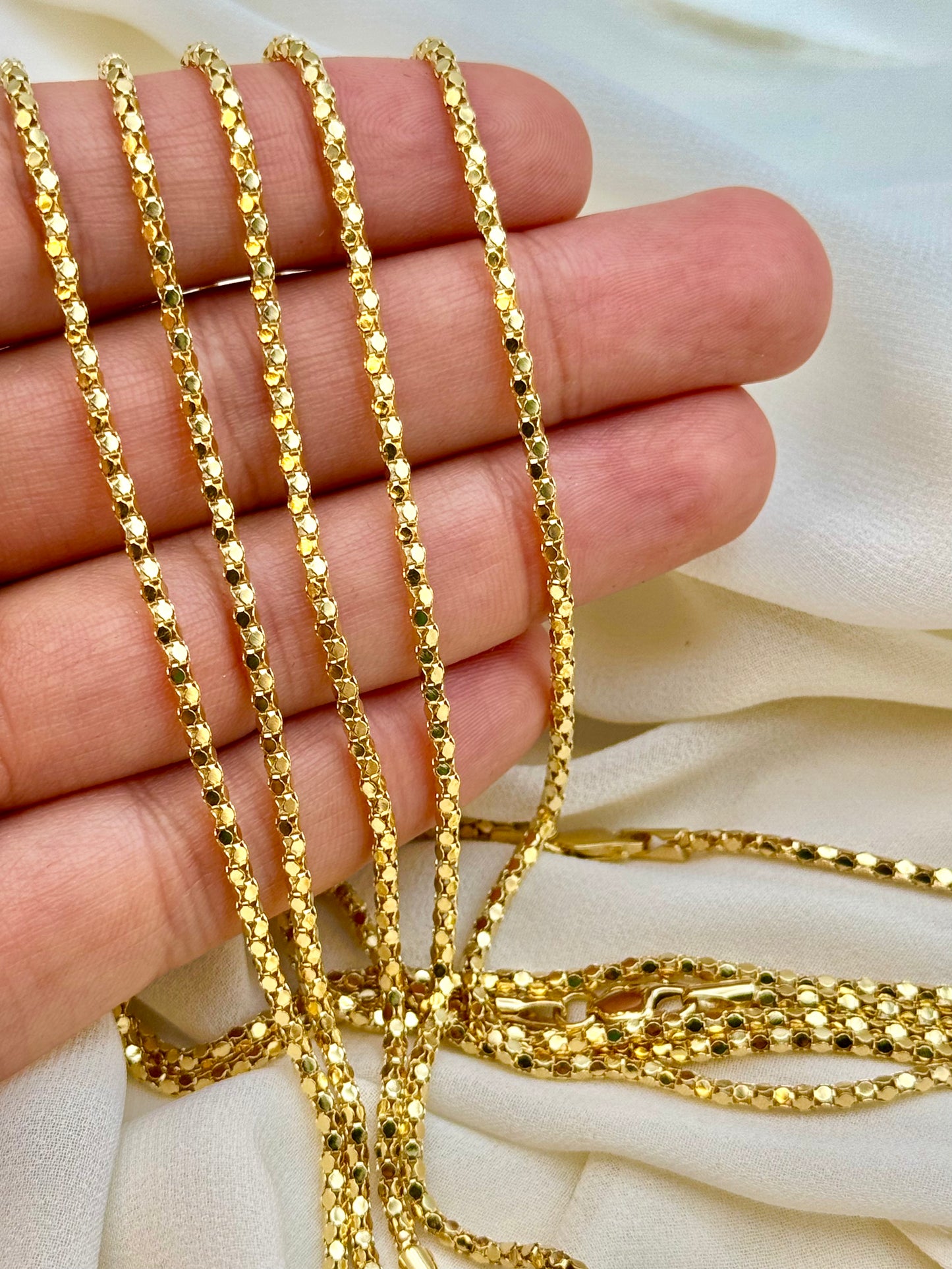 Collier chaîne en or 14 carats – Nouveau design, 50,8 cm, 55,9 cm, 59,7 cm (2,3 mm), chaîne à maillons taille diamant brillant, collier en or véritable pour homme/femme