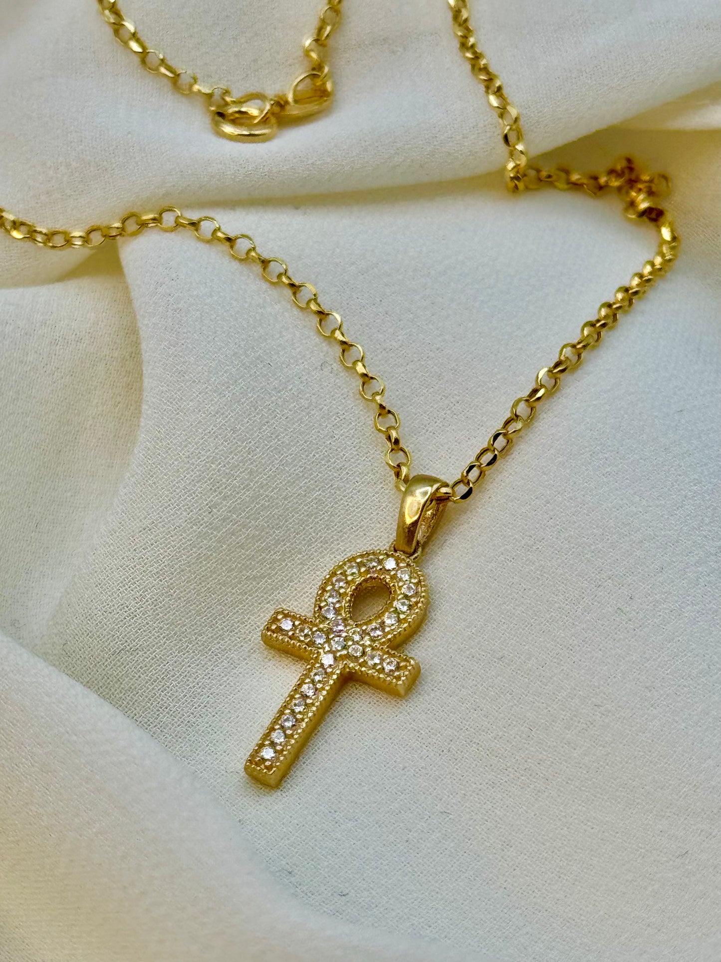 Pendentif croix Ankh en or 14 carats avec zircone cubique – Collier à breloques Ankh en or