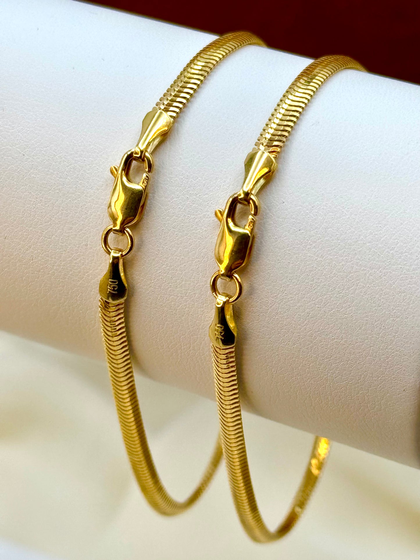 18K Solid Gold Herringbone Bracelet, 7.5” | 3mm Flat Snake Chain Bracelet for Women | Shiny Delicate Gold Bracelet | Luxury Gift Jewelry