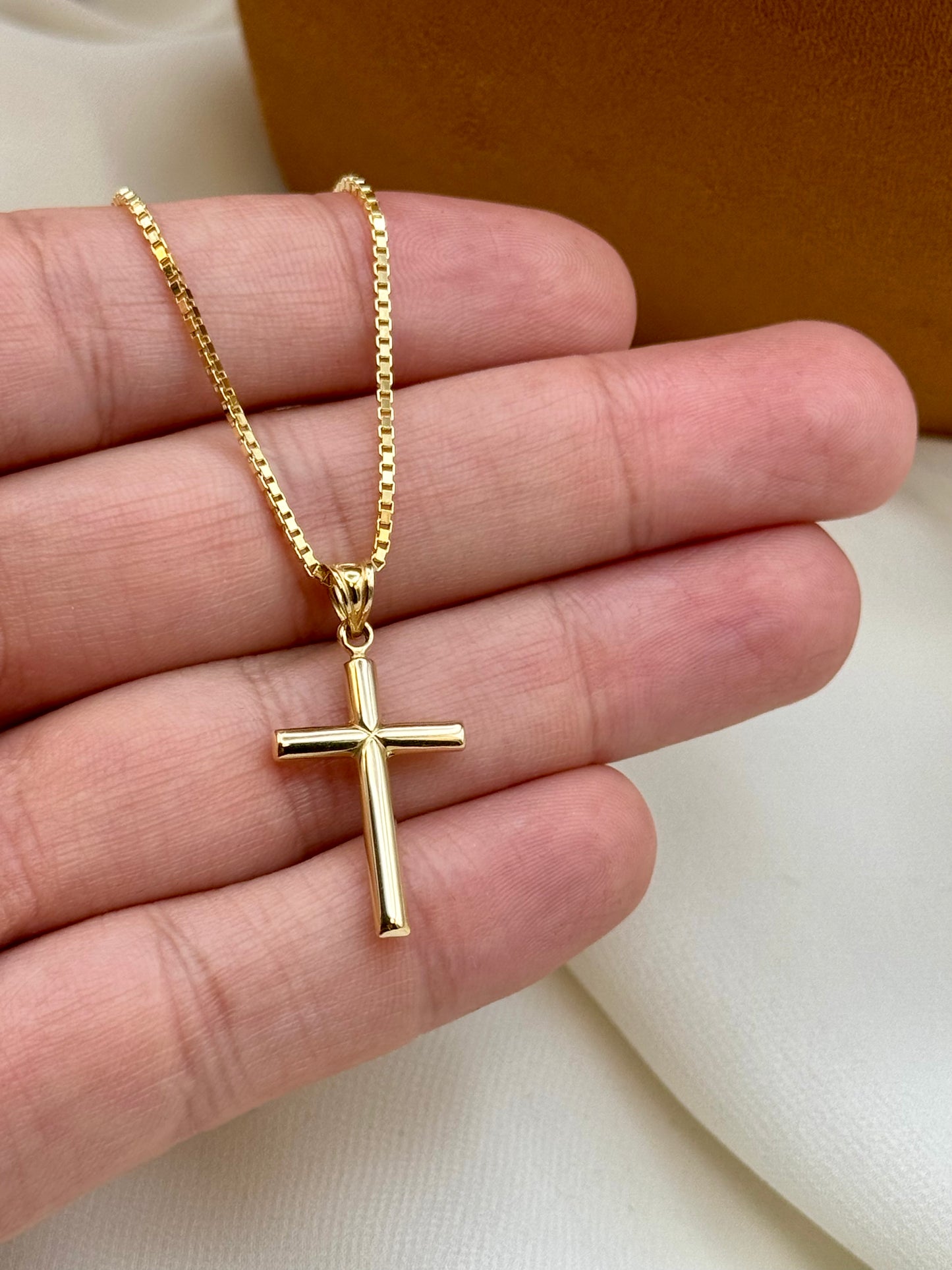 18k Solid Gold Cross Necklace – 20 Inch Gold Chain – Religious Jewelry – Solid Gold Crucifix Pendant – Gift for Him or Her