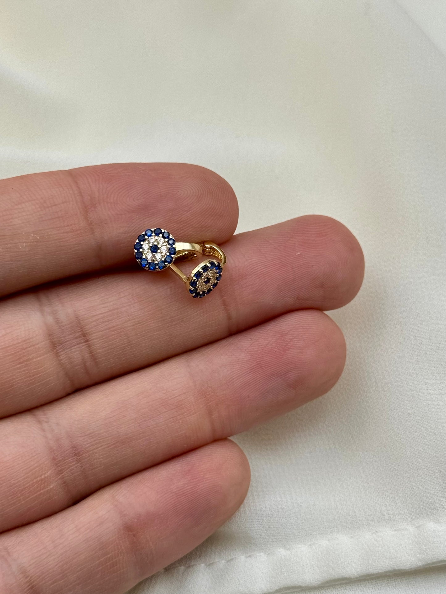 14k Real Gold Evil Eye Clip-On Earring with Cubic Zirconia – Symbol of Protection, Gift for Her, Birthday Gift, Evil Eye Gold Jewelry