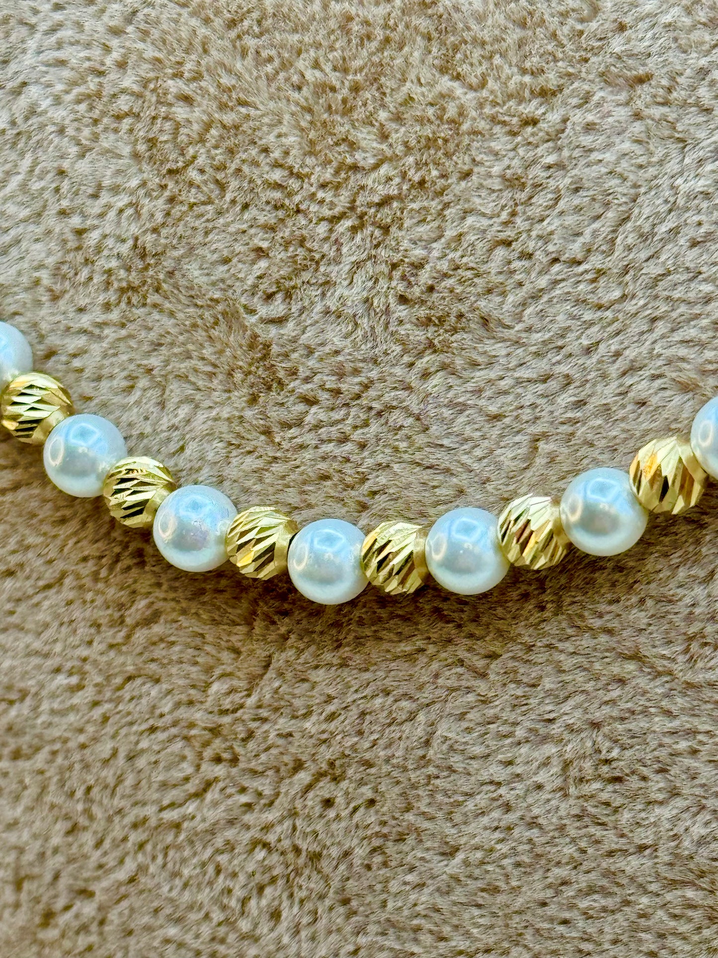 18K Solid Gold Paperclip Necklace with Cultured Pearls & Diamond-Cut Beads – Elegant Beaded Gold Necklace Gift for Her