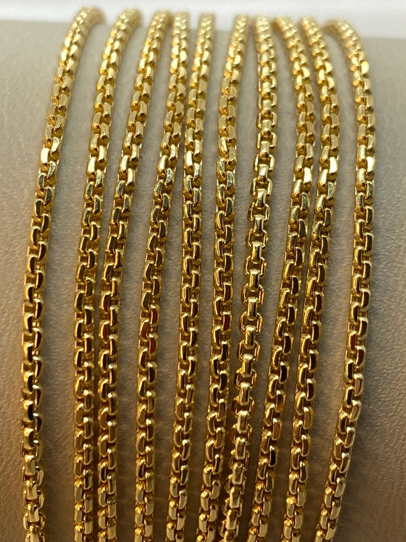 Collier chaîne boîte en or massif 18 carats, 2 mm, 20, 22, 24 pouces, chaîne en or véritable, chaîne à maillons boîte, chaîne boîte en or, femmes, hommes, chaîne cadeau.