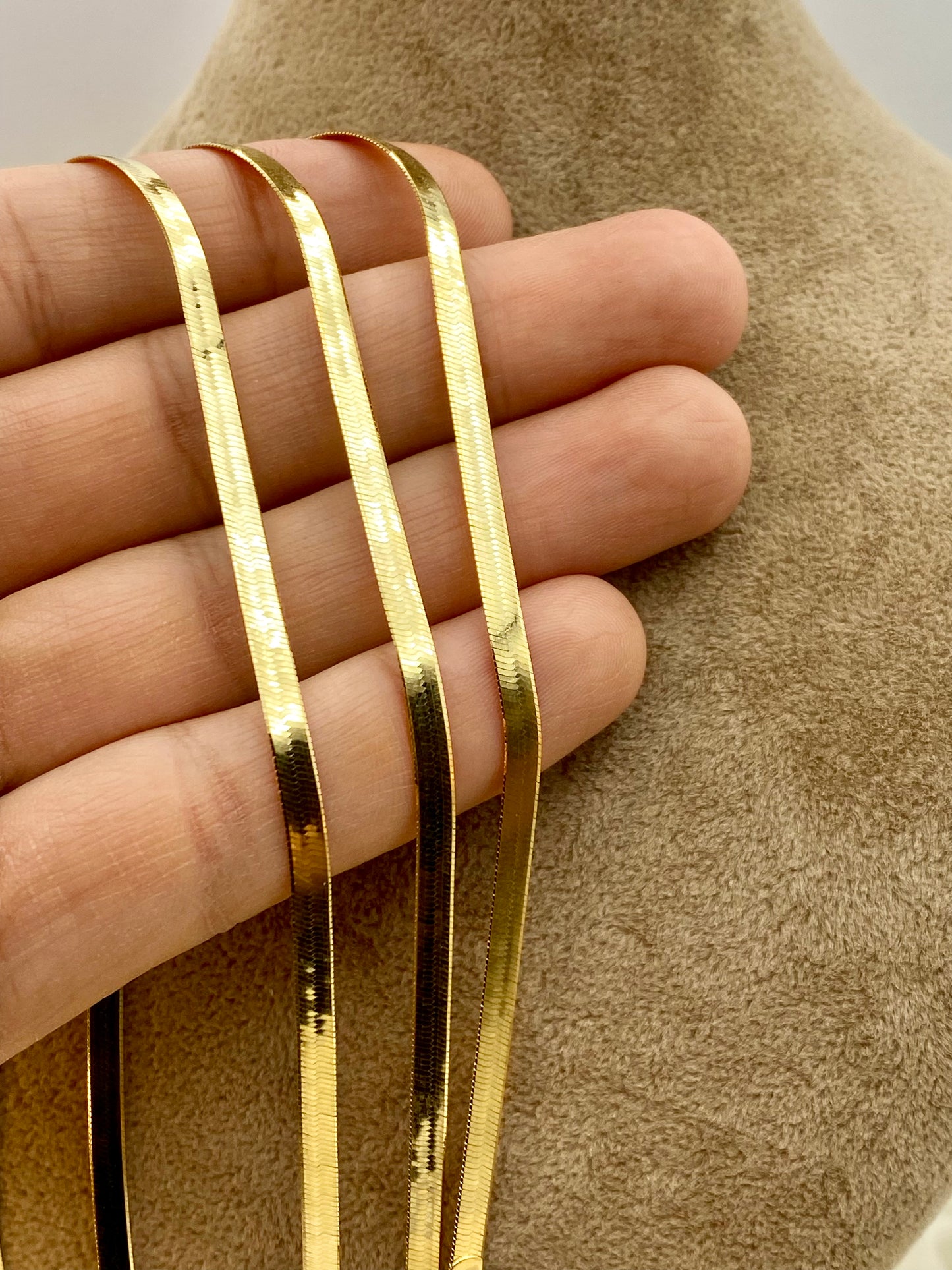 14K Solid Gold Herringbone Necklace - 16"-22" Snake Herringbone Choker, 3.34mm Solid Yellow Gold, Elegant Necklace for Her