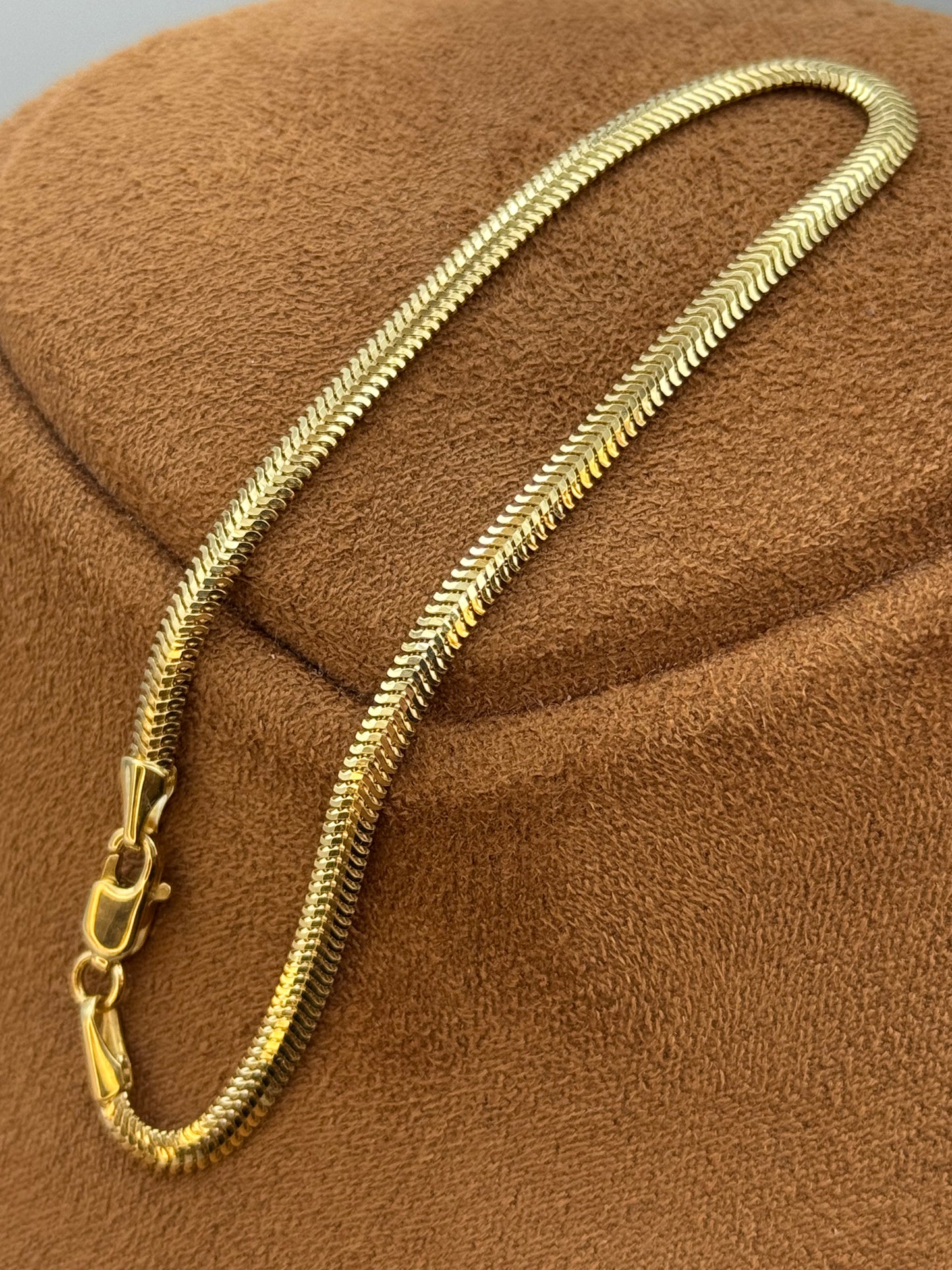 18K Solid Gold Herringbone Bracelet, 7.5” | 3mm Flat Snake Chain Bracelet for Women | Shiny Delicate Gold Bracelet | Luxury Gift Jewelry