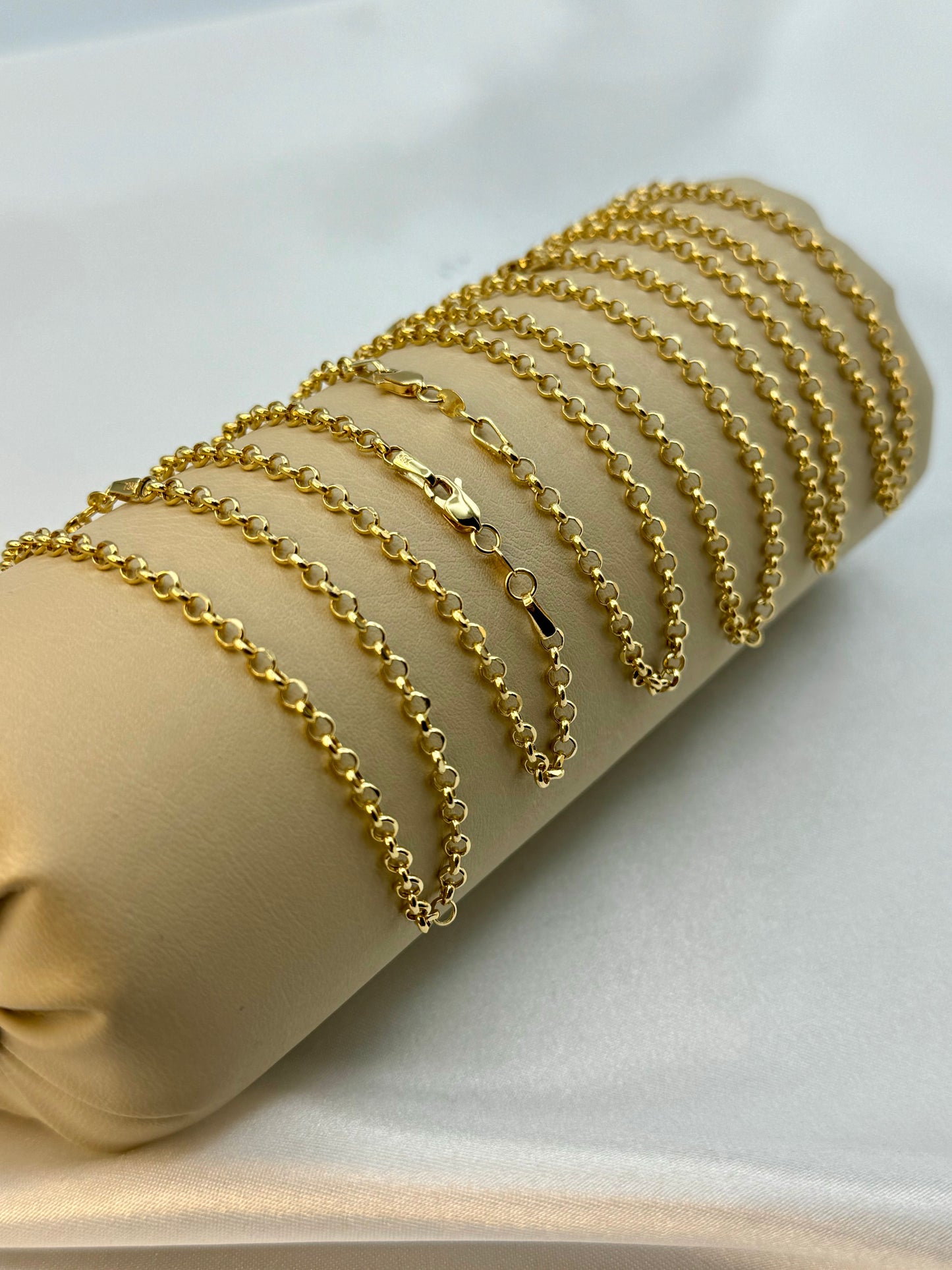 Bracelet Rolo en or massif 18 carats, 3 mm, 7,5 pouces, collier rolo en or 18 carats, pour elle, pour lui, cadeau d'anniversaire, cadeau d'anniversaire, cadeau de Noël.