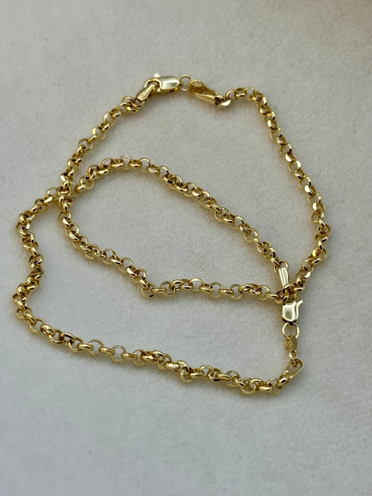 Bracelet Rolo en or massif 18 carats, 3 mm, 7,5 pouces, collier rolo en or 18 carats, pour elle, pour lui, cadeau d'anniversaire, cadeau d'anniversaire, cadeau de Noël.