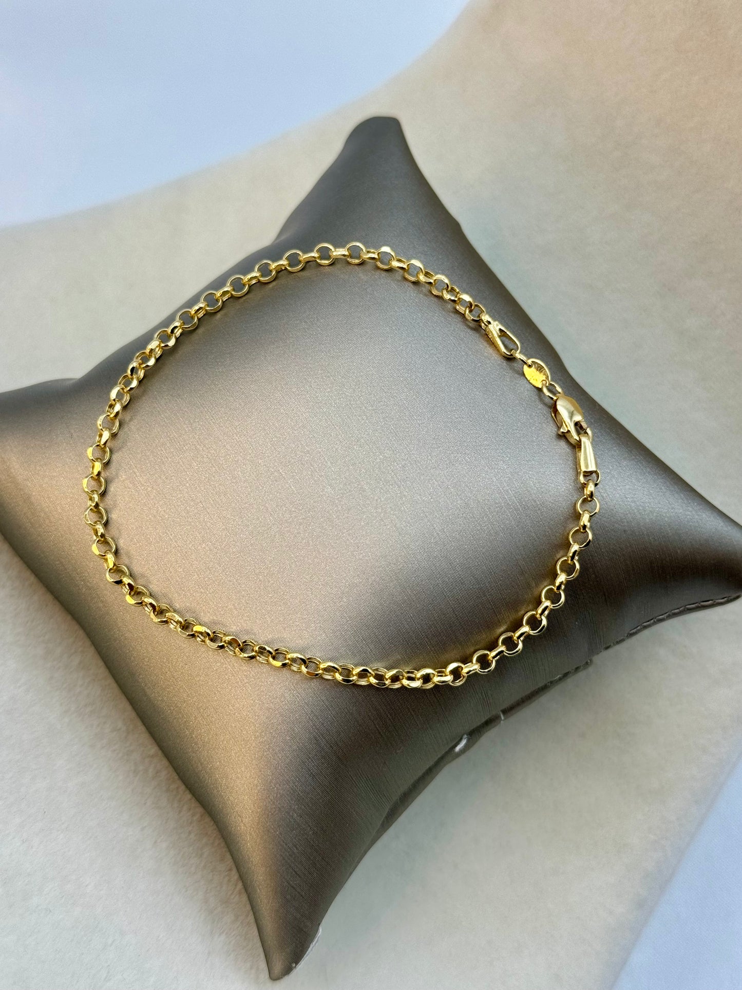 Bracelet Rolo en or massif 18 carats, 3 mm, 7,5 pouces, collier rolo en or 18 carats, pour elle, pour lui, cadeau d'anniversaire, cadeau d'anniversaire, cadeau de Noël.