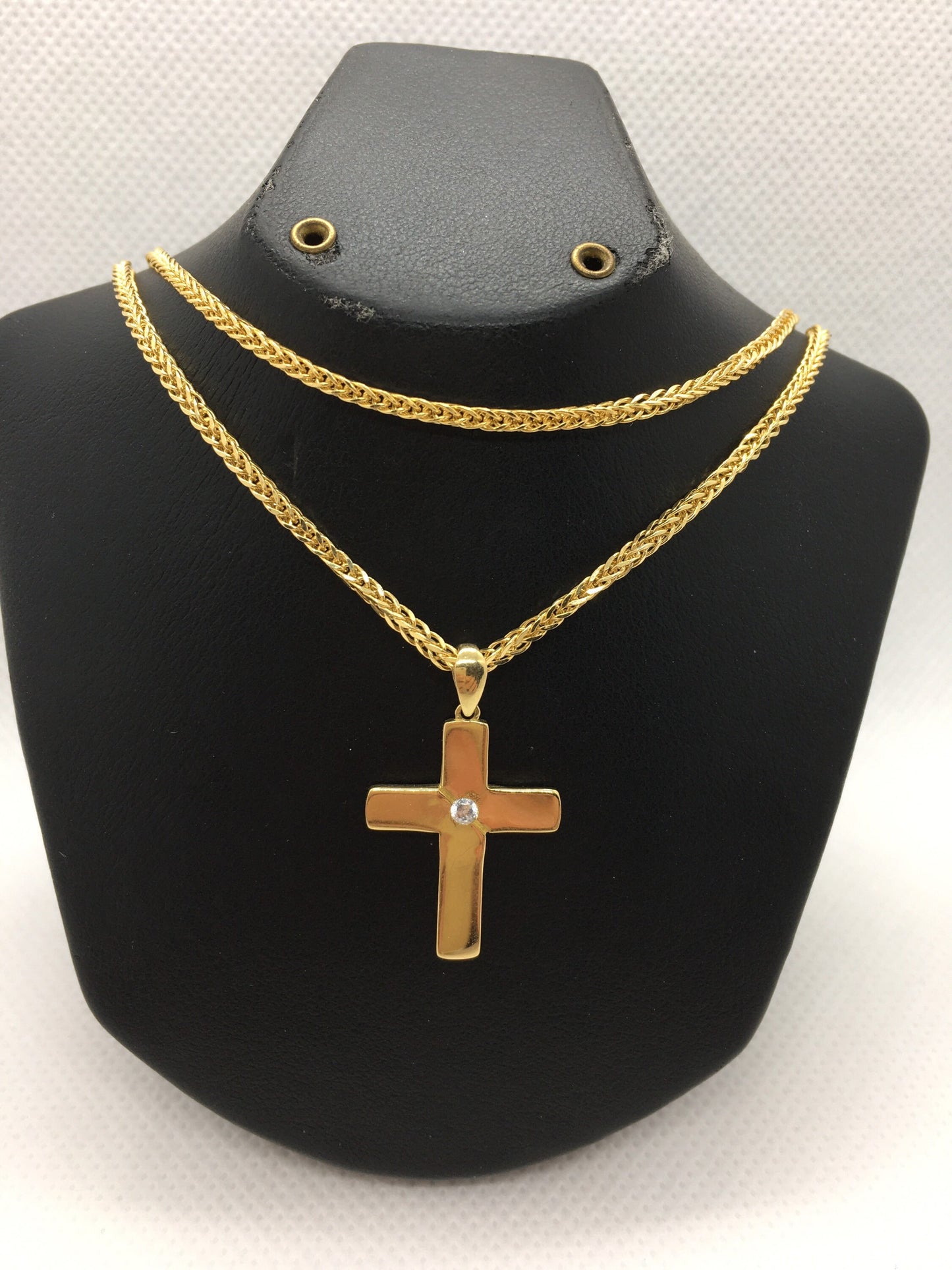 18k solid Gold cross necklace 2mm , different sizes available