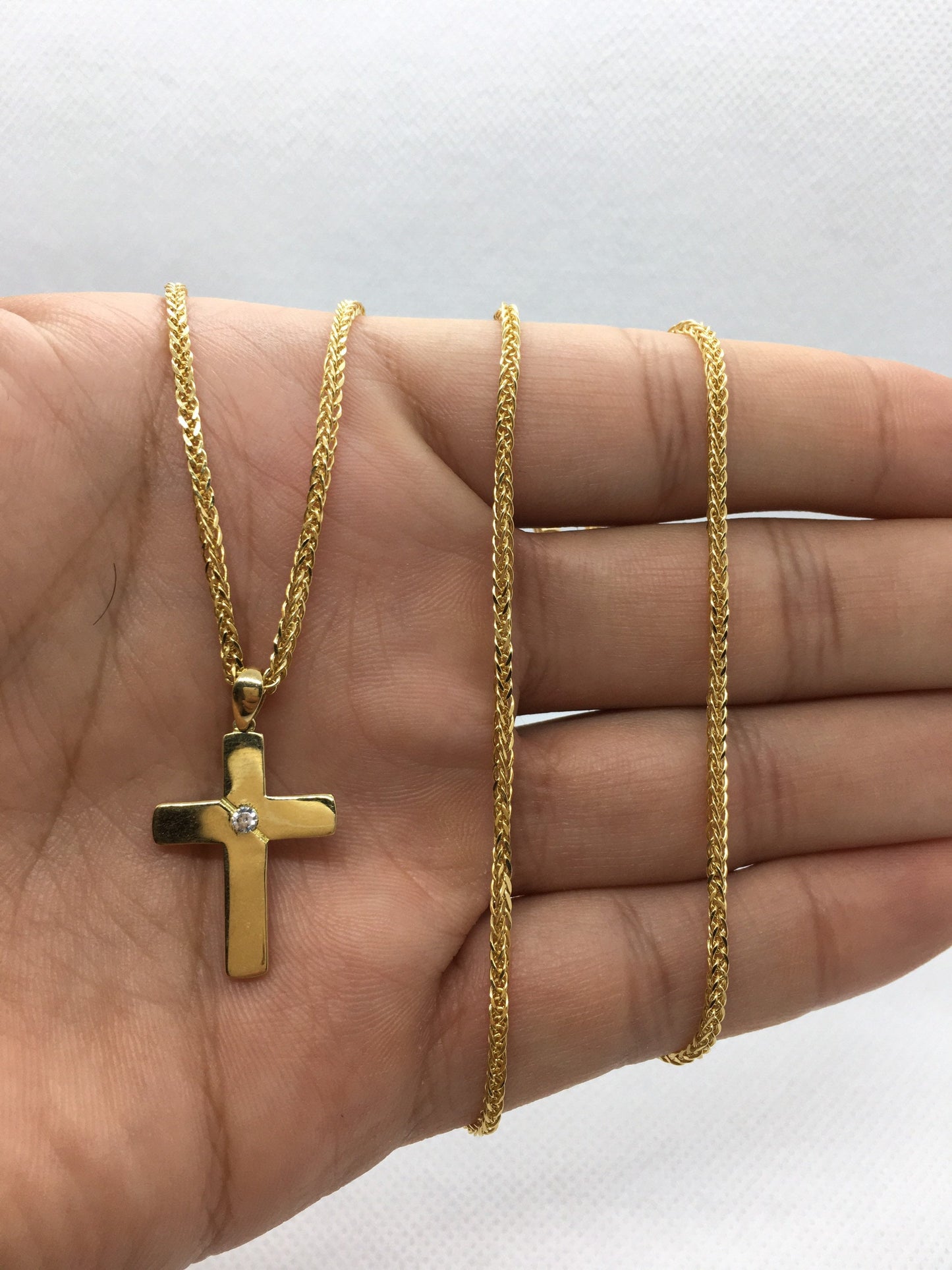 18k solid Gold cross necklace 2mm , different sizes available