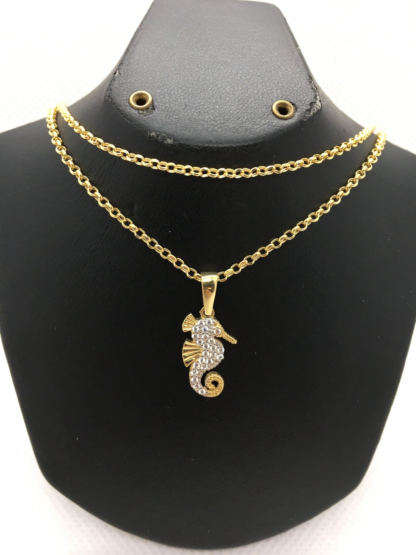 Collier hippocampe en or massif 18 carats 19,5 pouces