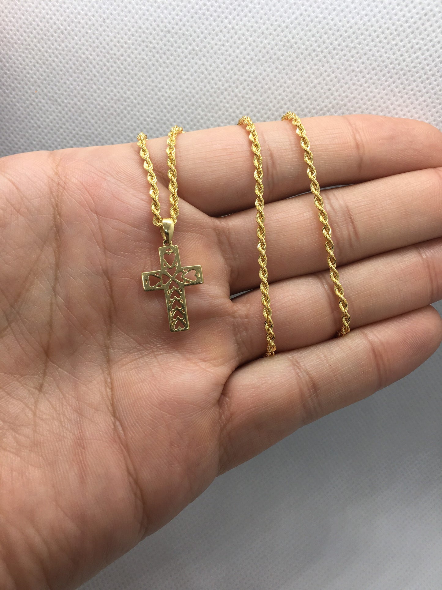 Collier en or massif 18 carats avec croix en forme de cœur, 19,5 pouces, 2 mm, cadeau de Saint-Valentin, pour elle, collier en or véritable 18 carats