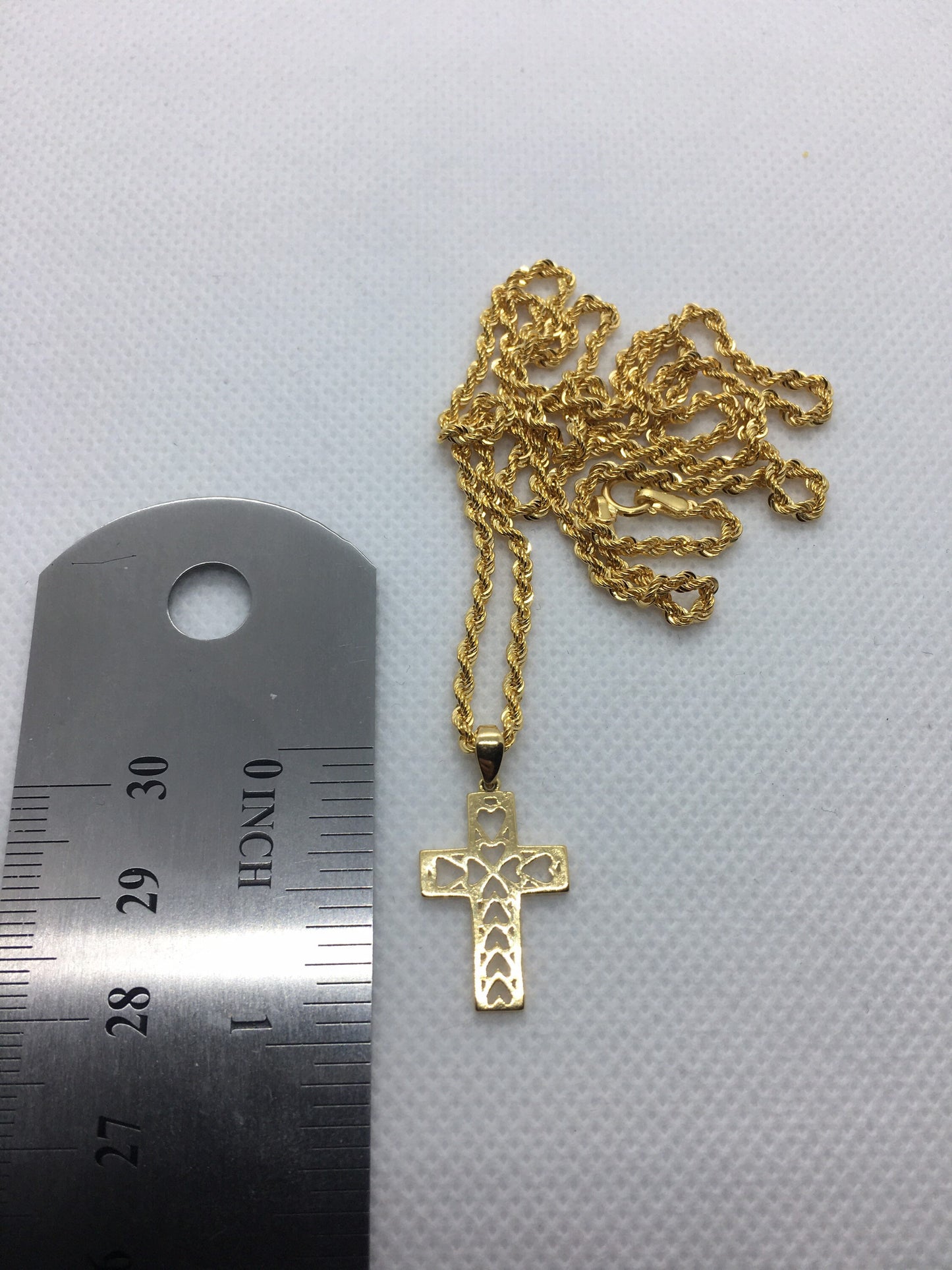 Collier en or massif 18 carats avec croix en forme de cœur, 19,5 pouces, 2 mm, cadeau de Saint-Valentin, pour elle, collier en or véritable 18 carats