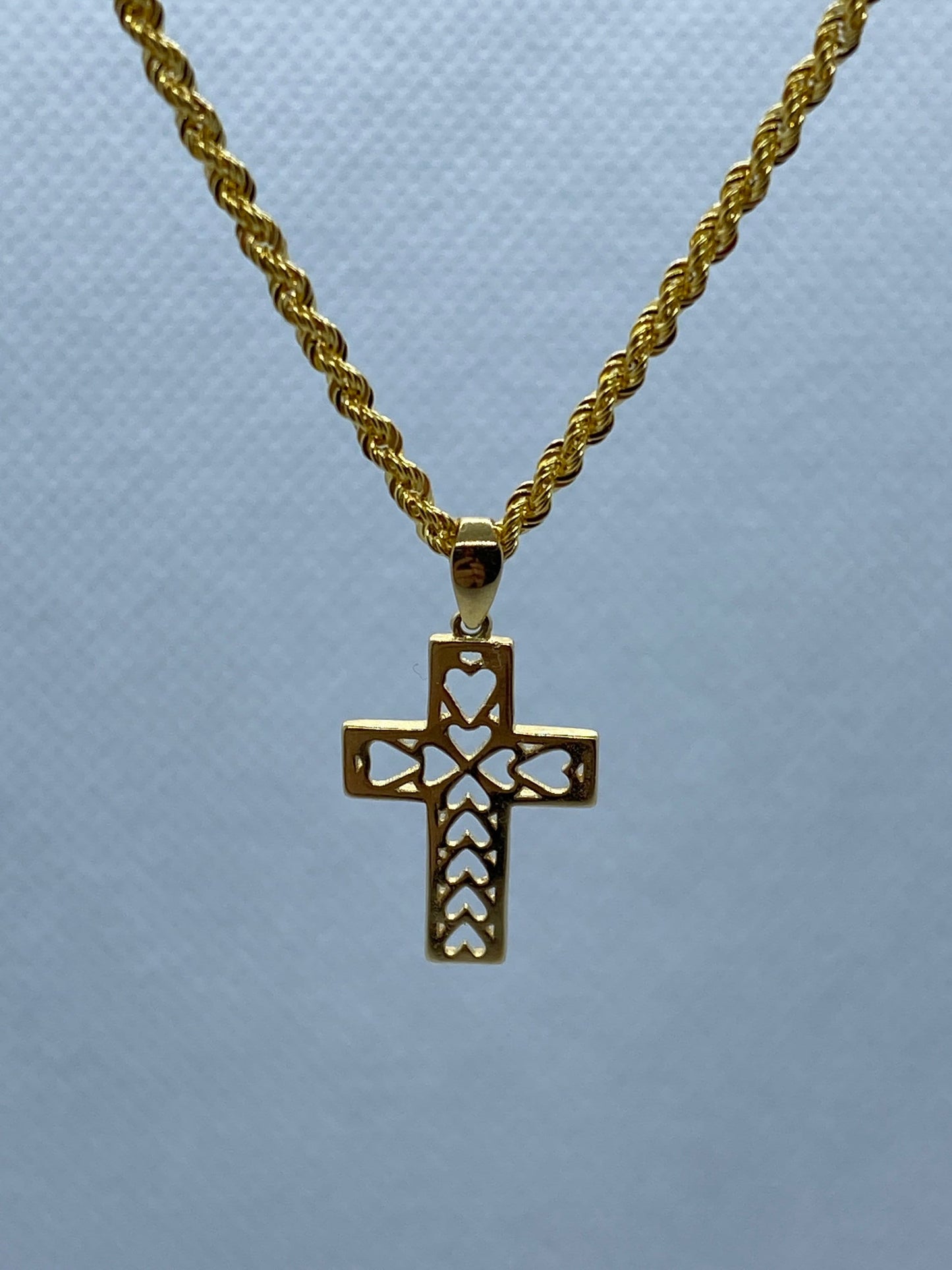 Collier en or massif 18 carats avec croix en forme de cœur, 19,5 pouces, 2 mm, cadeau de Saint-Valentin, pour elle, collier en or véritable 18 carats