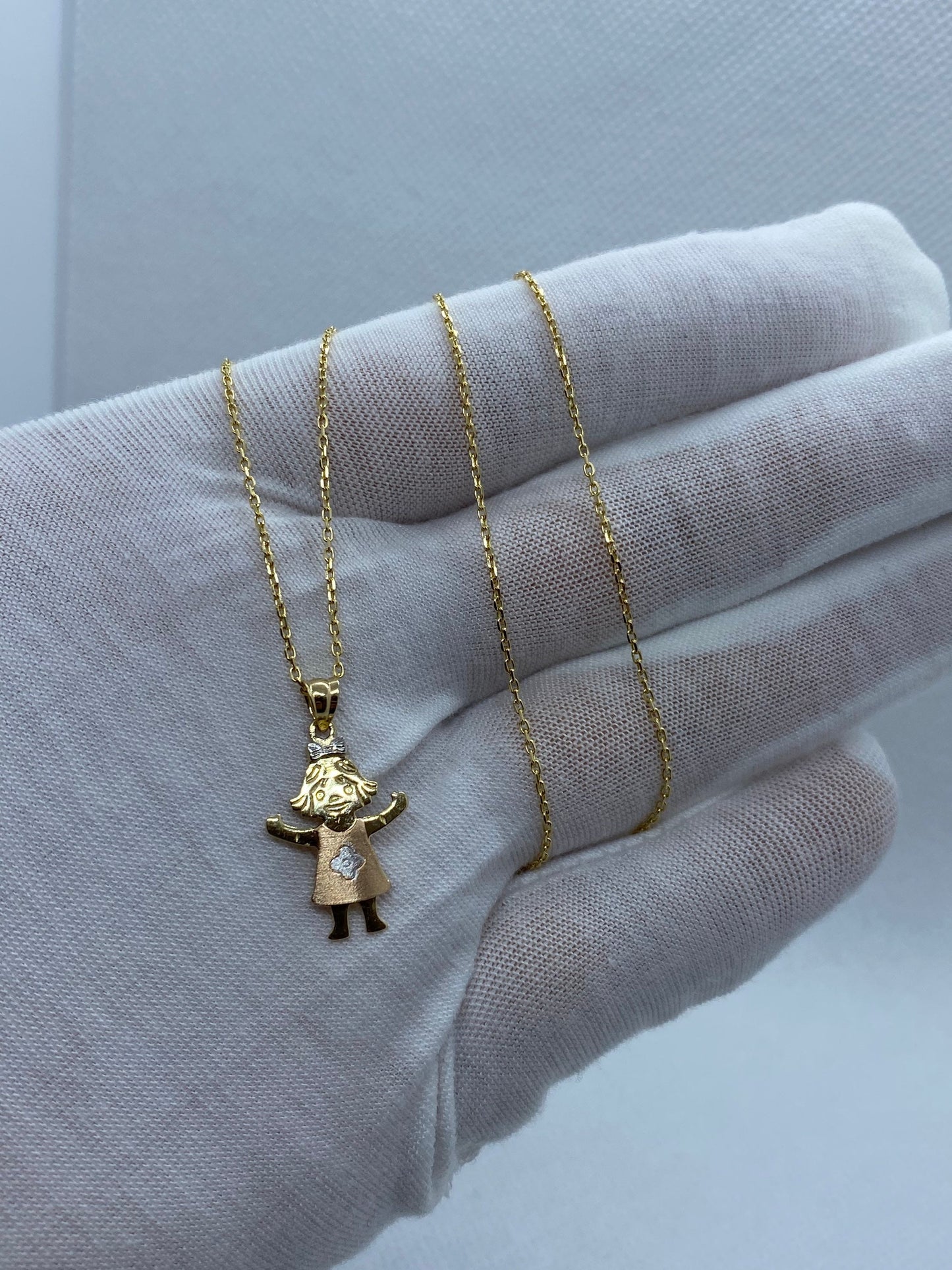 Collier petite fille en or massif 14 carats 19,5 pouces 1 mm