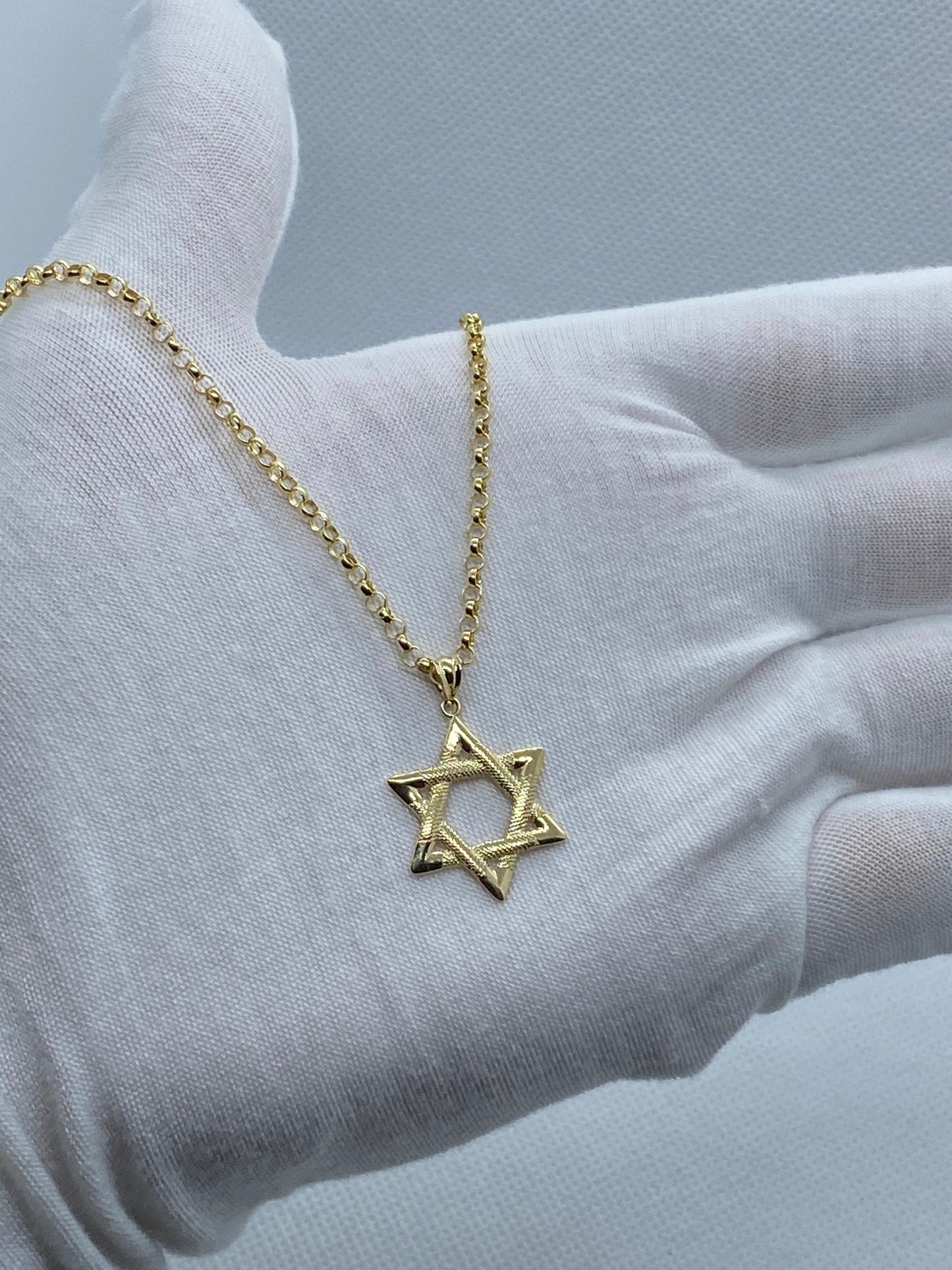 14k solid Yellow Gold Magen David with Rolo chain 22 inches ,2.5 mm