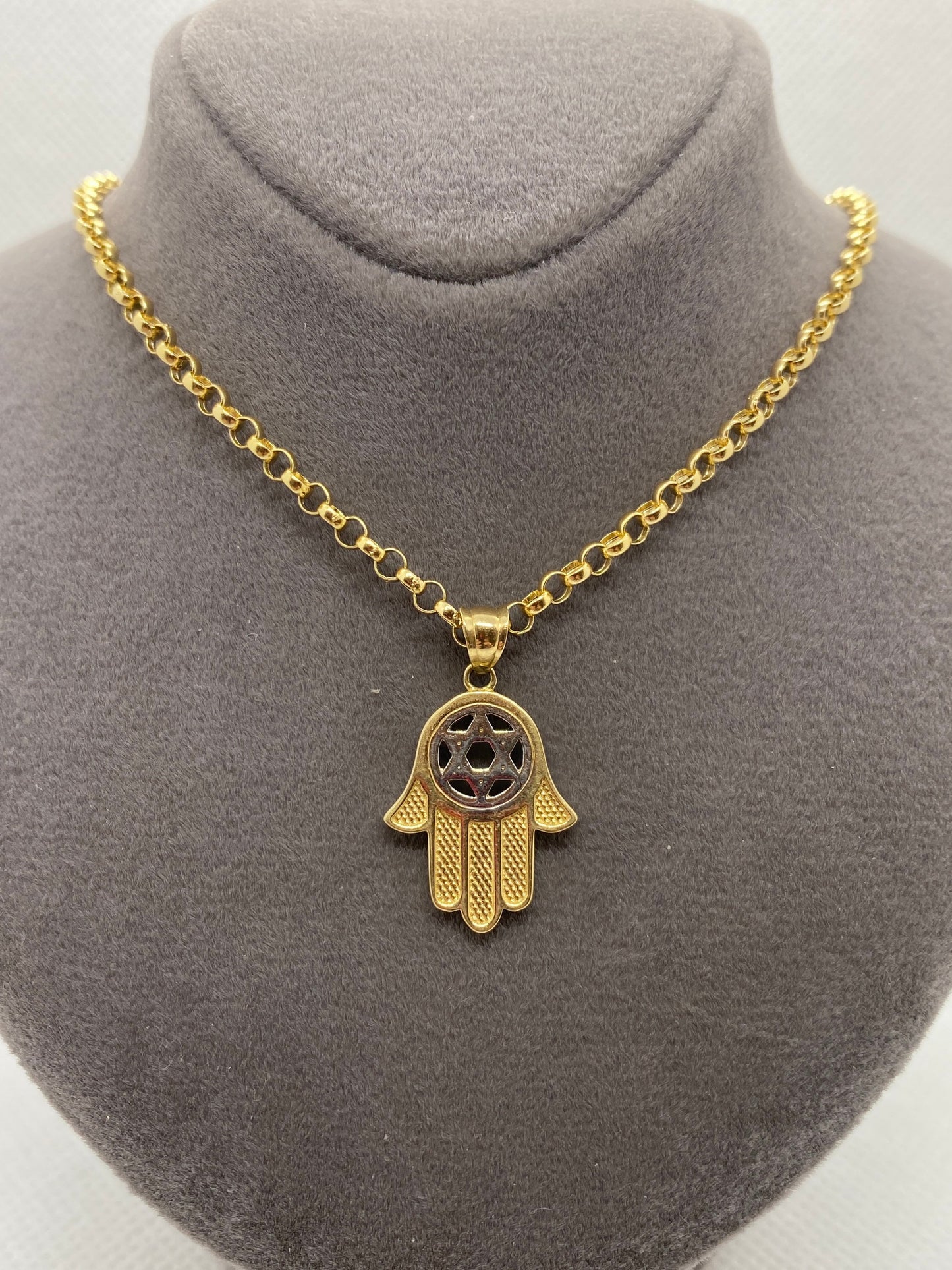 Collier Hamsa en or massif 14 carats avec étoile de David