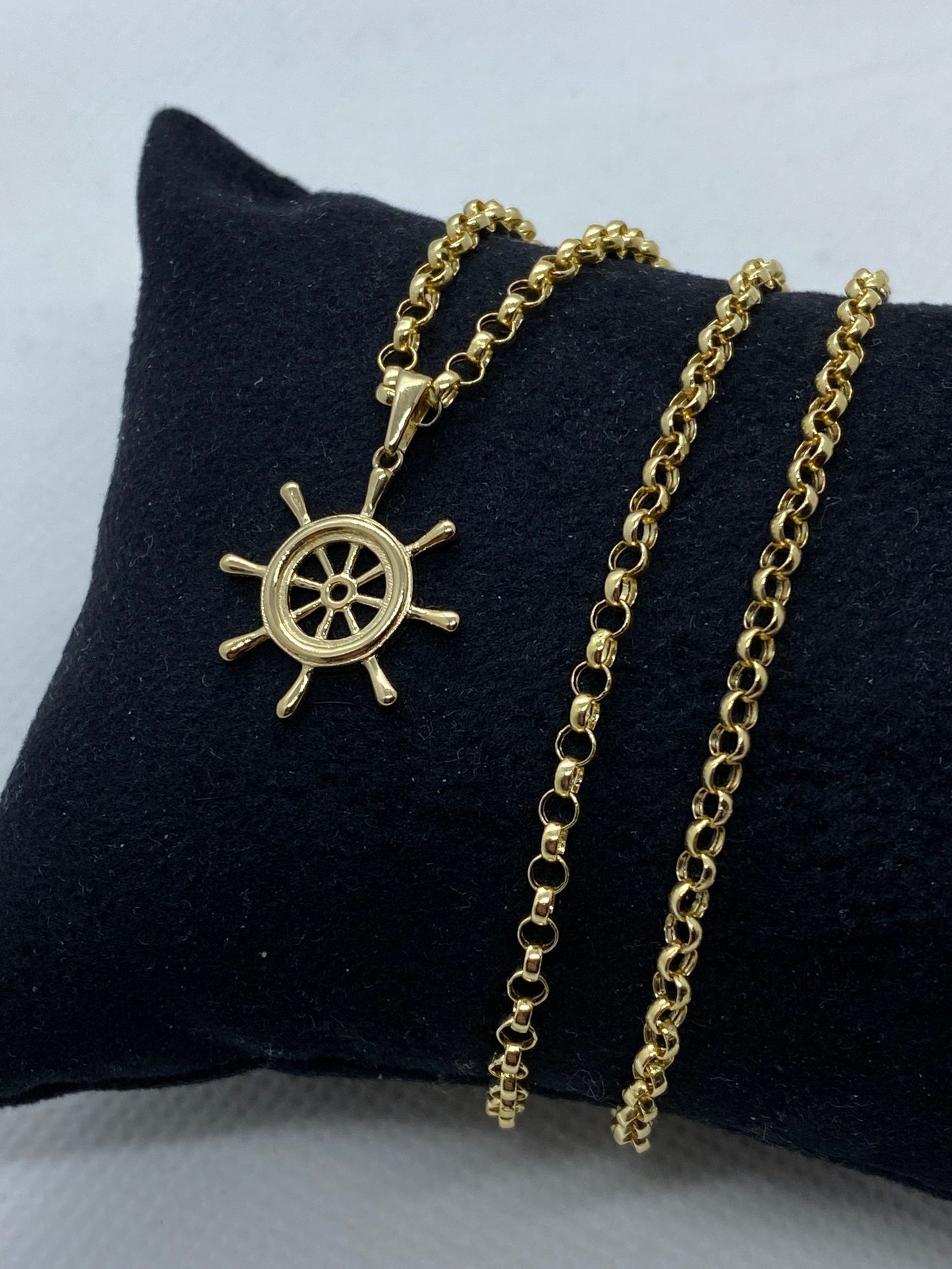 14k solid gold Ships Wheel Necklace 22 inches 2.5 mm, Anchor Necklace, Navy Necklace