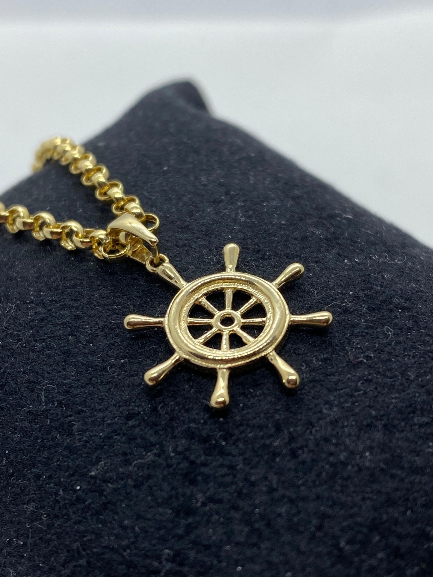 14k solid gold Ships Wheel Necklace 22 inches 2.5 mm, Anchor Necklace, Navy Necklace