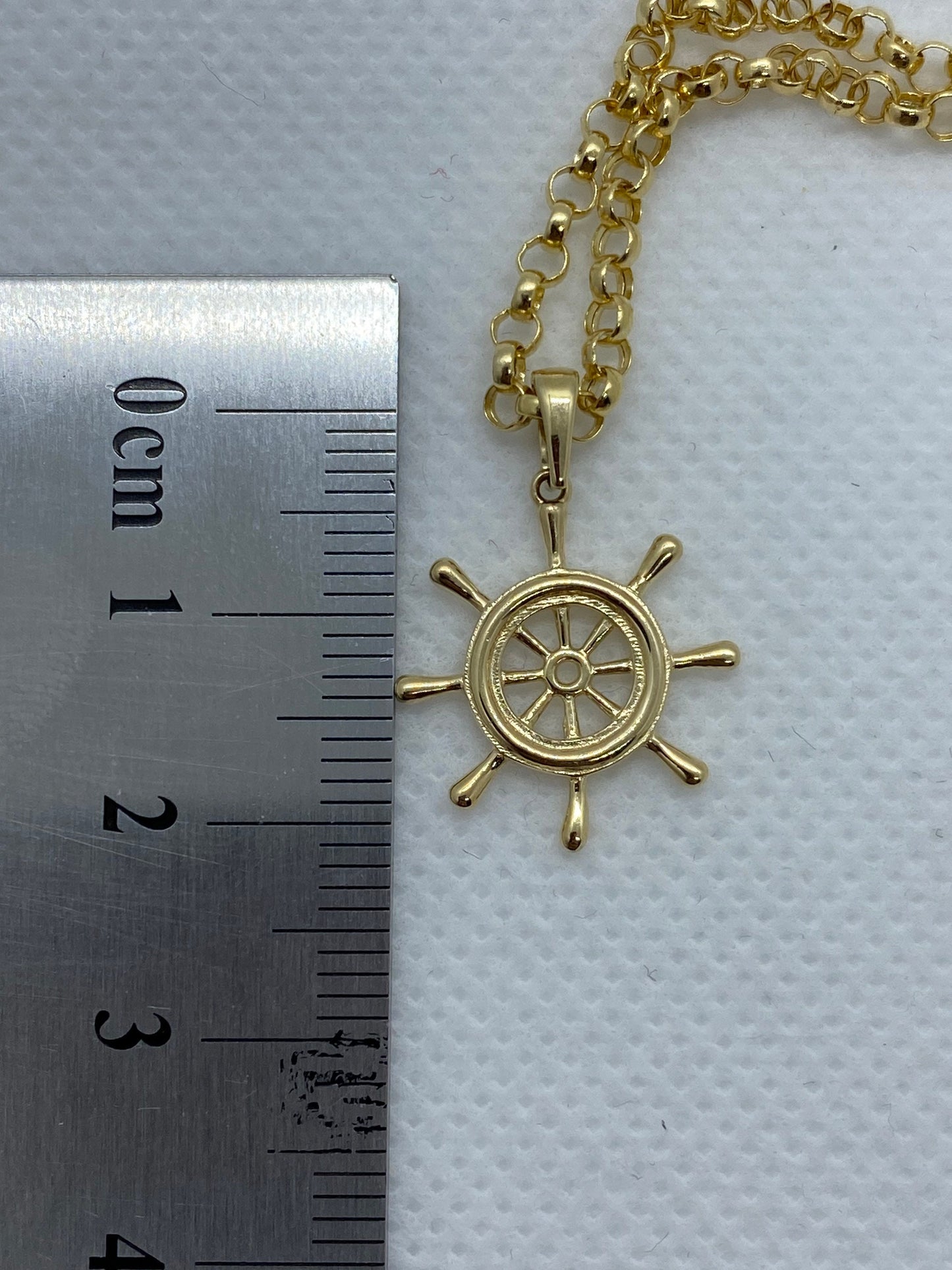 14k solid gold Ships Wheel Necklace 22 inches 2.5 mm, Anchor Necklace, Navy Necklace