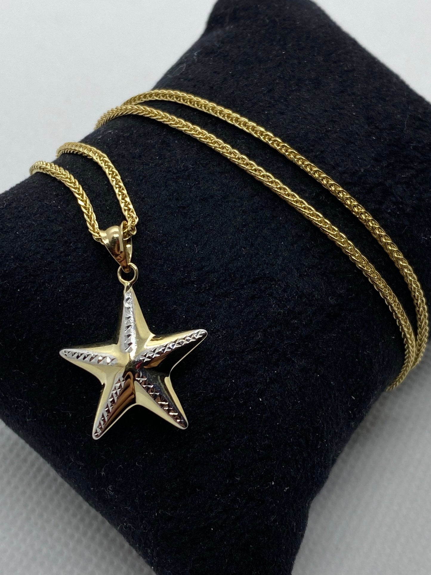 Collier étoile de mer en or 14 carats taille diamant 19,5 pouces, 1,5 mm, pendentif étoile de mer, cadeau pour elle