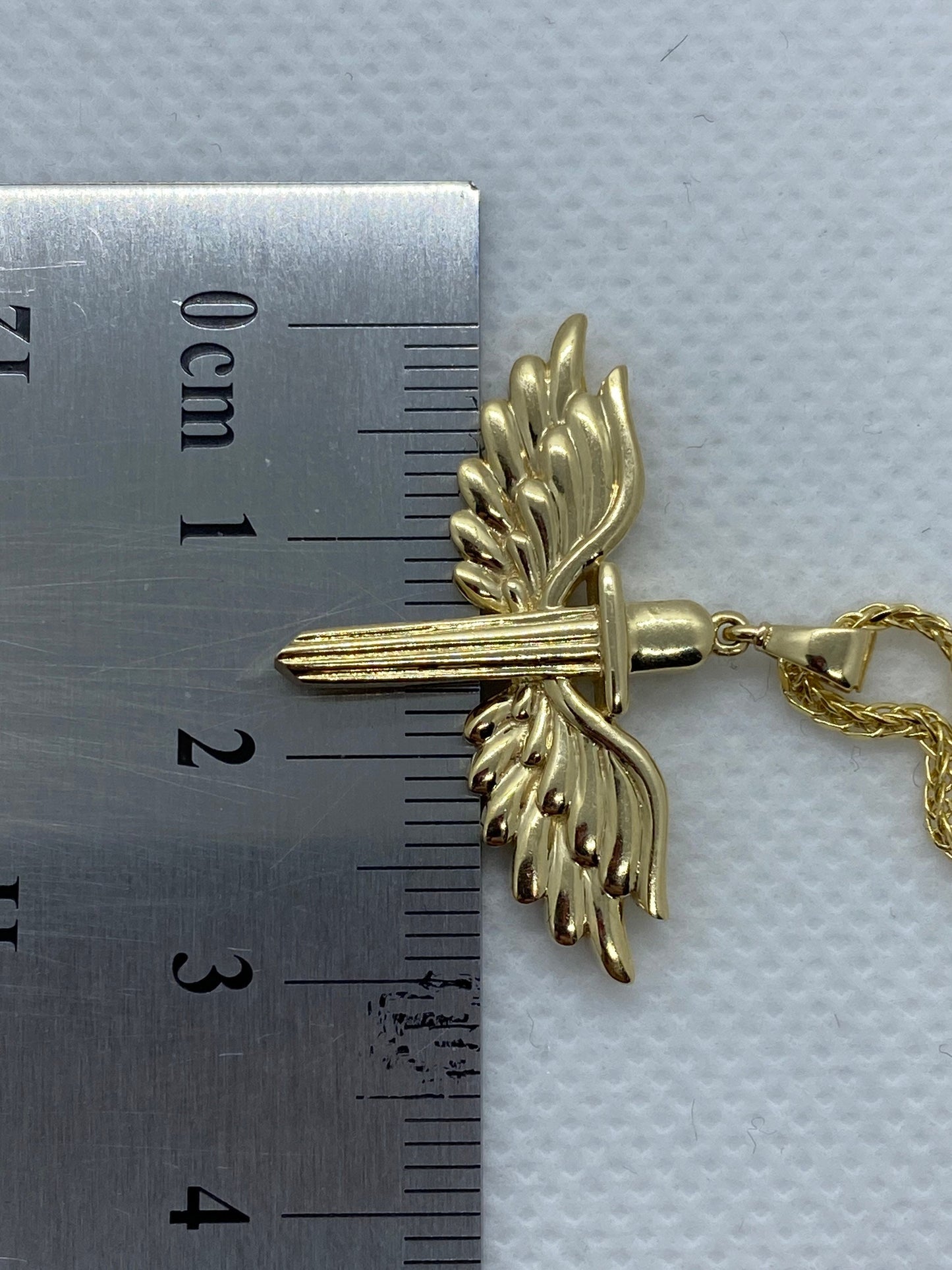 14k Real Gold Wings Sword Necklace 23.5 inches/ Guardian Archangel Michael Pendant /Gold Rising Wings Necklace / symbol of strength, Hero !,