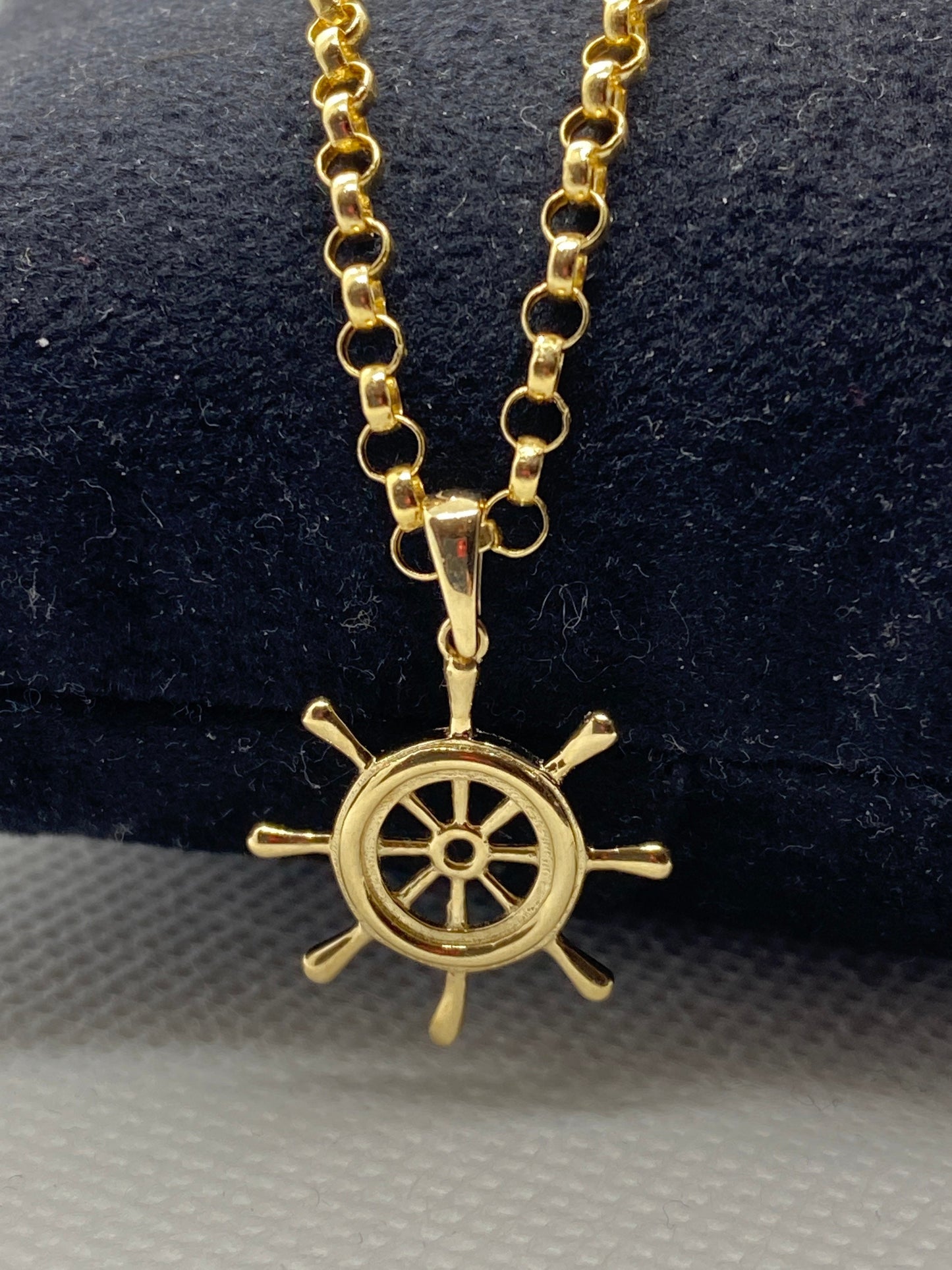 14k solid gold Ships Wheel Necklace 22 inches 2.5 mm, Anchor Necklace, Navy Necklace