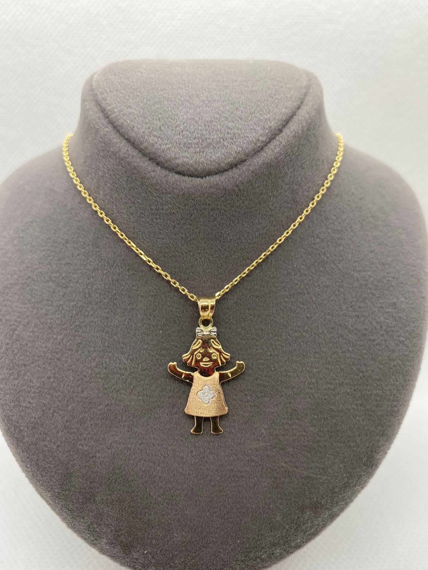 Collier petite fille en or massif 14 carats 19,5 pouces 1 mm