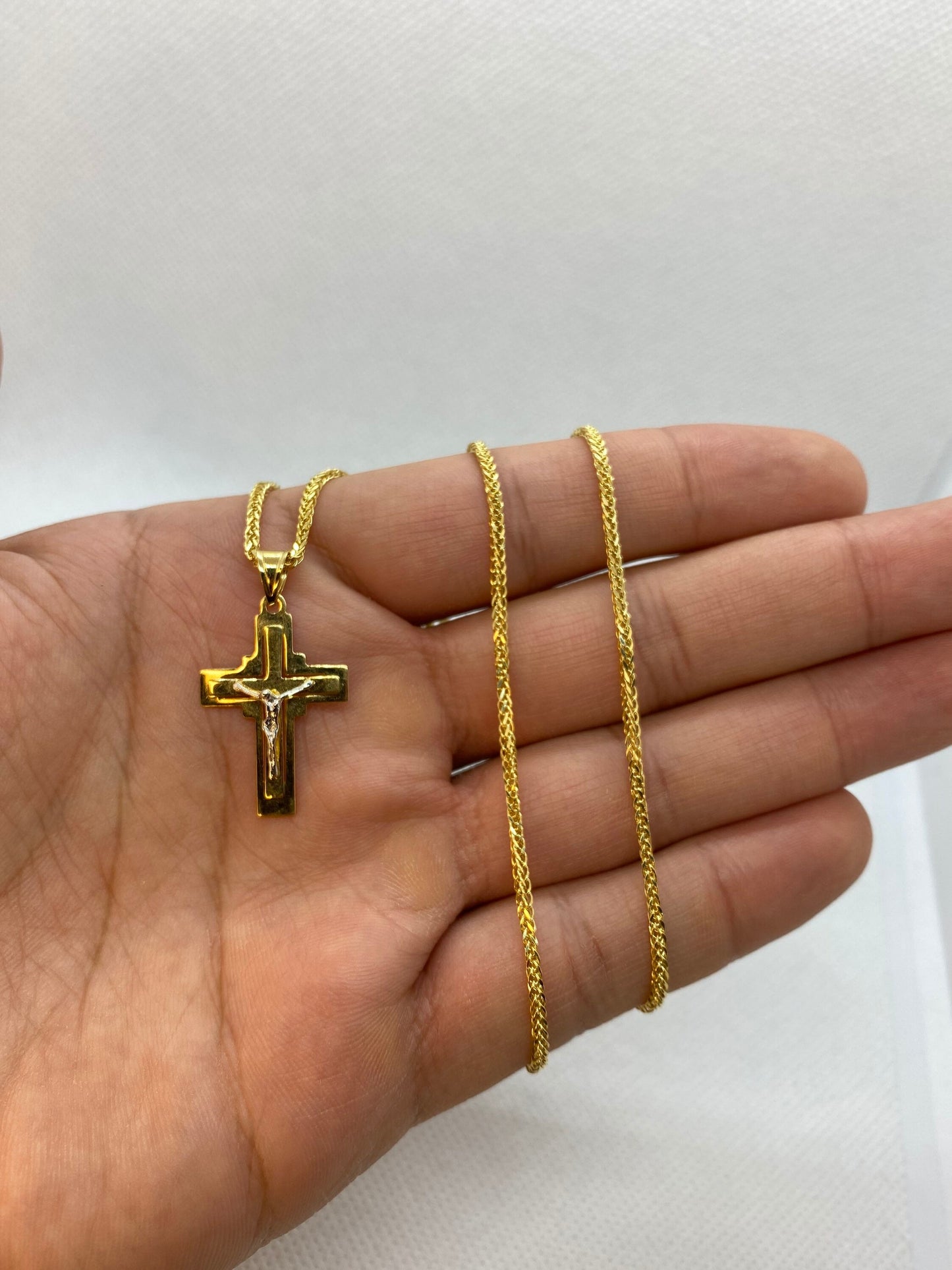 Collier Croix Franco en or massif 18 carats, taille diamant et brillant, différentes tailles disponibles