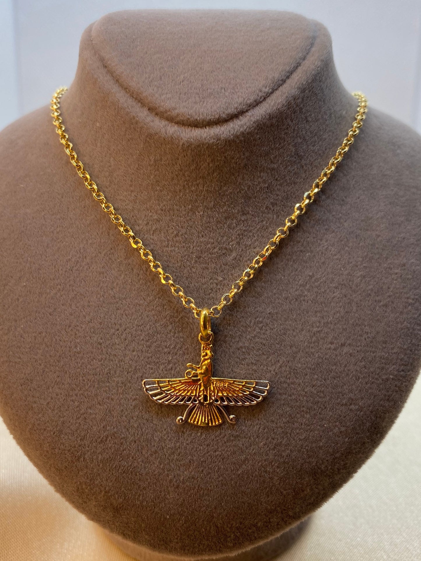 18k Gold Farvahar Necklace, Angle Necklace, symbol of ahura mazda, made in Turkey