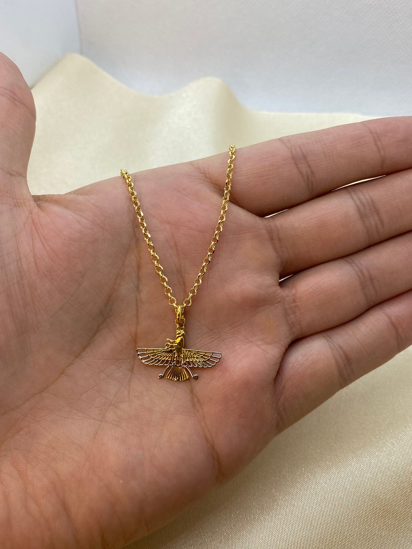 18k Gold Farvahar Necklace, Angle Necklace, symbol of ahura mazda, made in Turkey