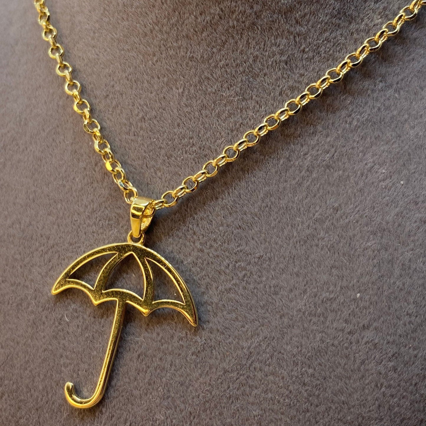 18k gold umbrella necklace , umbrella charm , umbrella 18k pendant, umbrella gift, with rolo chain , 19.5",1.5mm