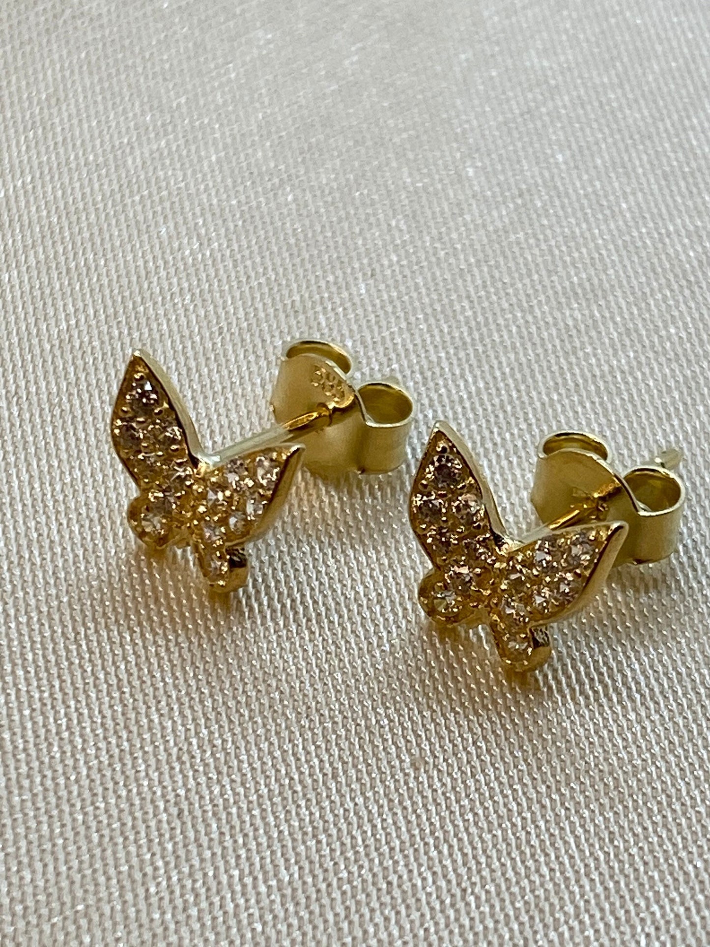 14k Real Gold butterfly stud Earring with cubic zirconia , Gold stud Earring , butterfly earring ,real gold ,gift for Her , For Mom