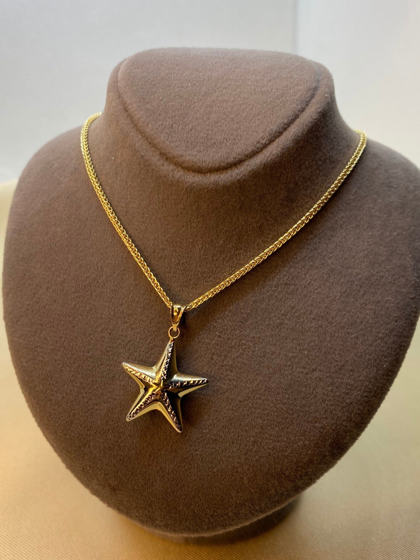Collier étoile de mer en or 14 carats taille diamant 19,5 pouces, 1,5 mm, pendentif étoile de mer, cadeau pour elle
