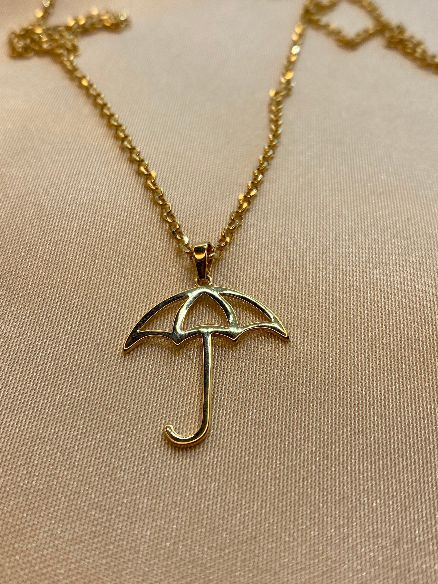 18k gold umbrella necklace , umbrella charm , umbrella 18k pendant, umbrella gift, with rolo chain , 19.5",1.5mm