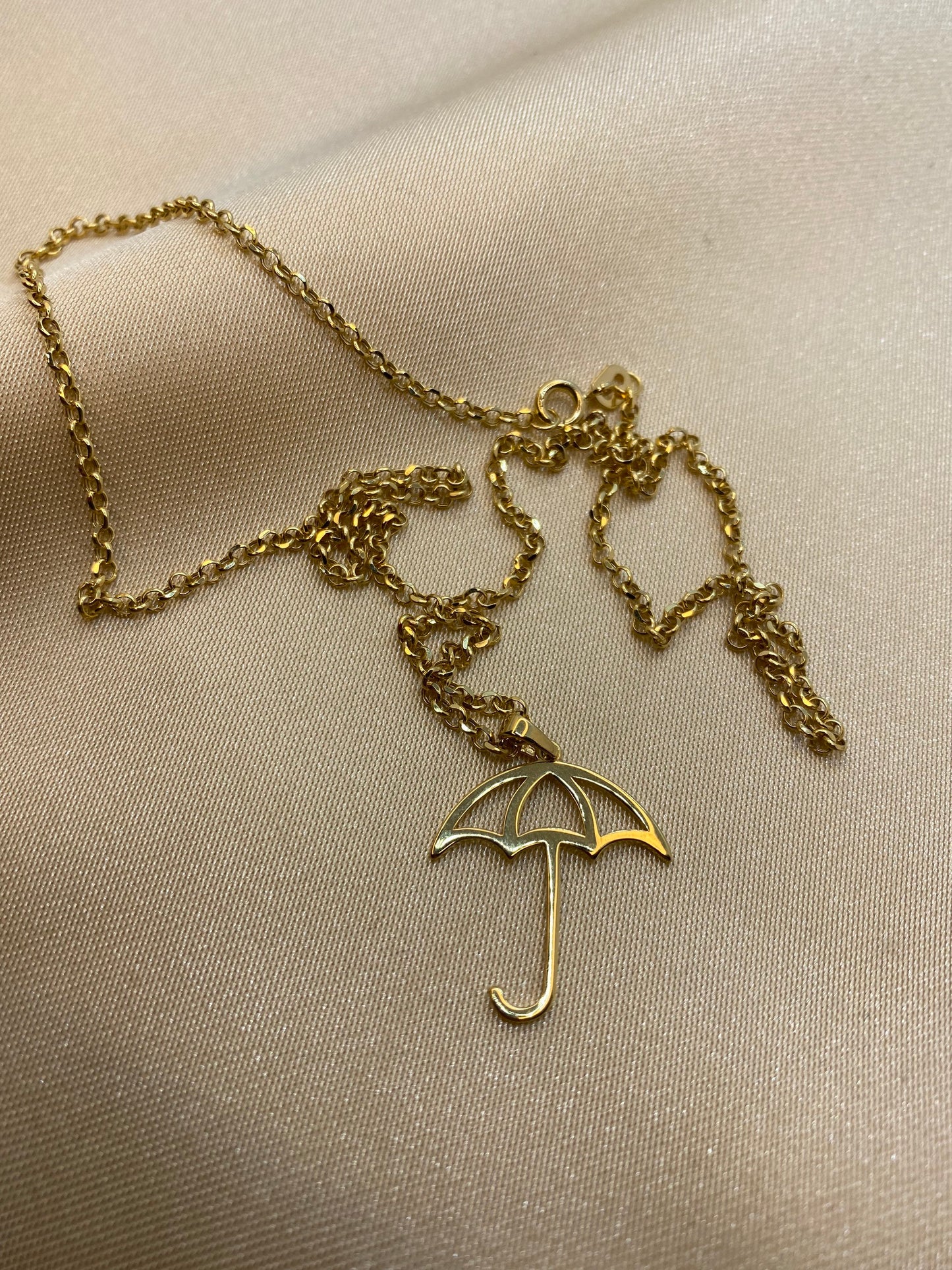 18k gold umbrella necklace , umbrella charm , umbrella 18k pendant, umbrella gift, with rolo chain , 19.5",1.5mm